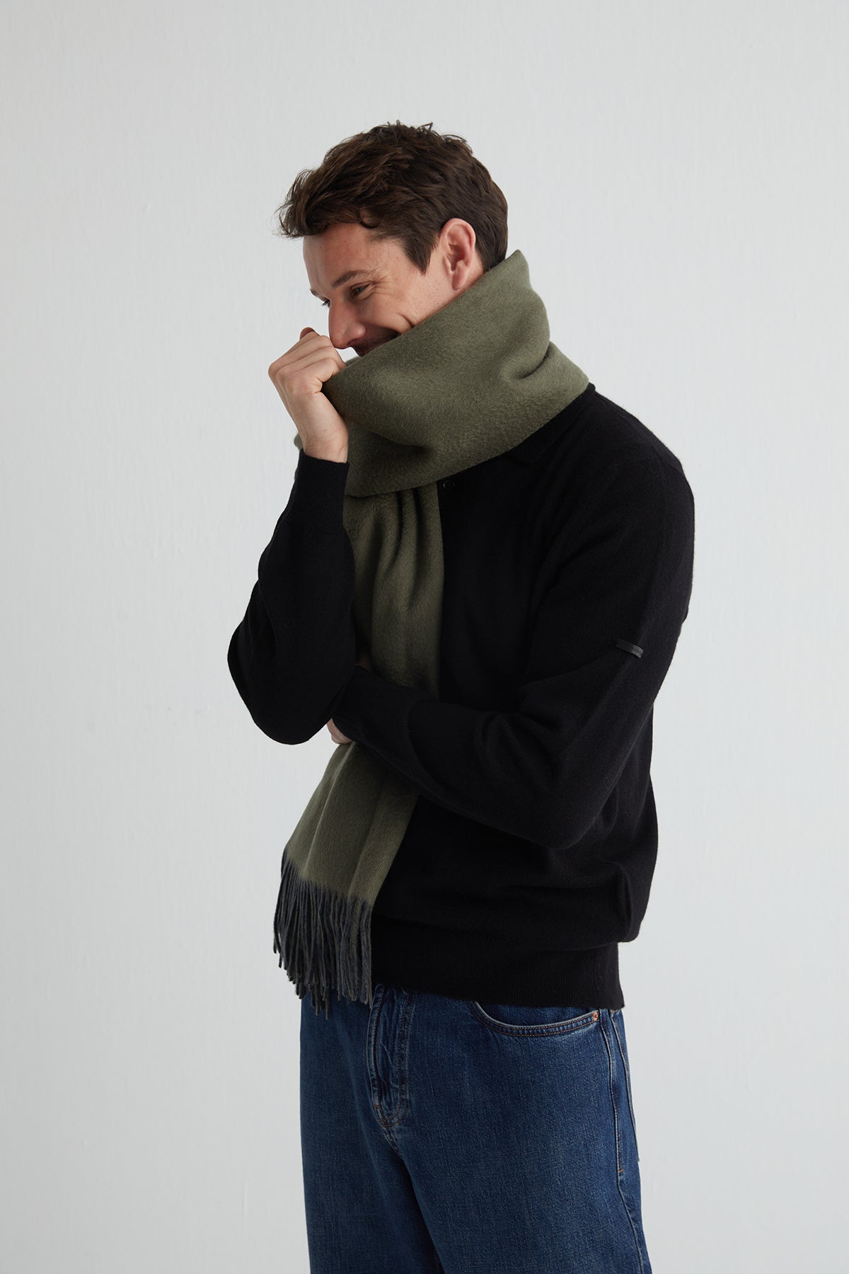 Siyah Saf Kaşmir Polo Kazak