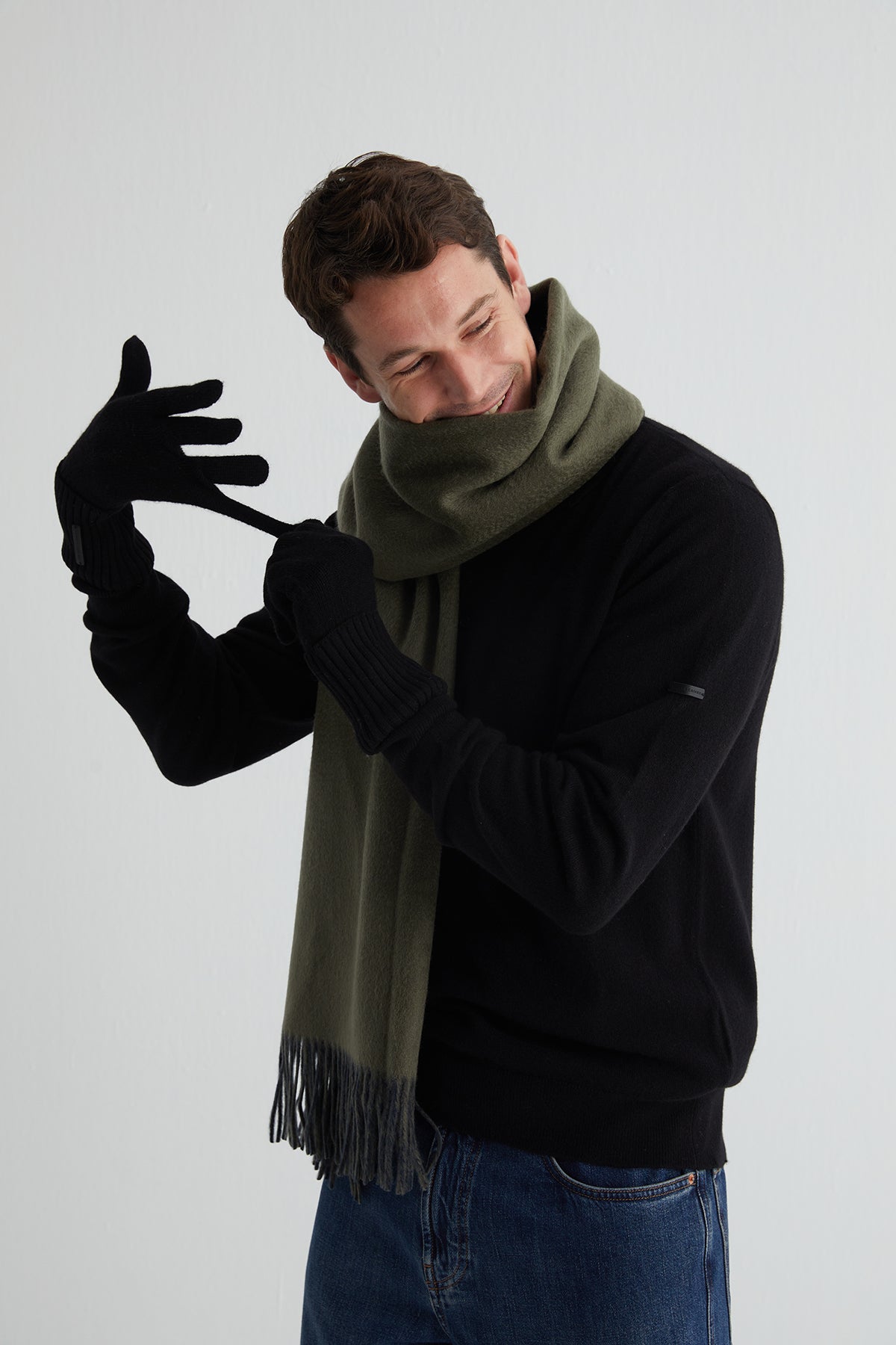 Siyah Hannover Saf Kaşmir Erkek Eldiven