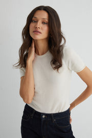 Ekru Lilly Saf Kaşmir Bisiklet Yaka Tişört