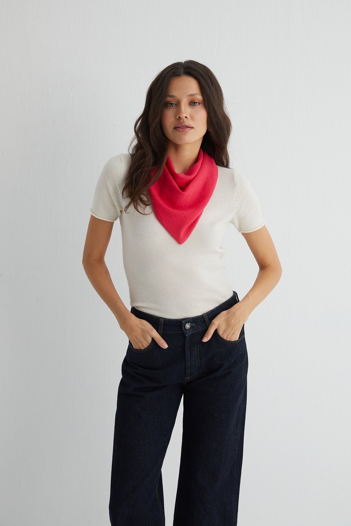 Karpuz Rose Saf Kaşmir Fular Bandana 115x45x45 cm