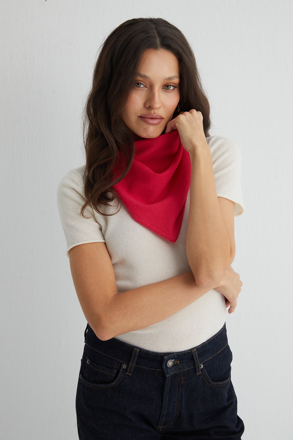 Karpuz Rose Saf Kaşmir Fular Bandana 115x45x45 cm