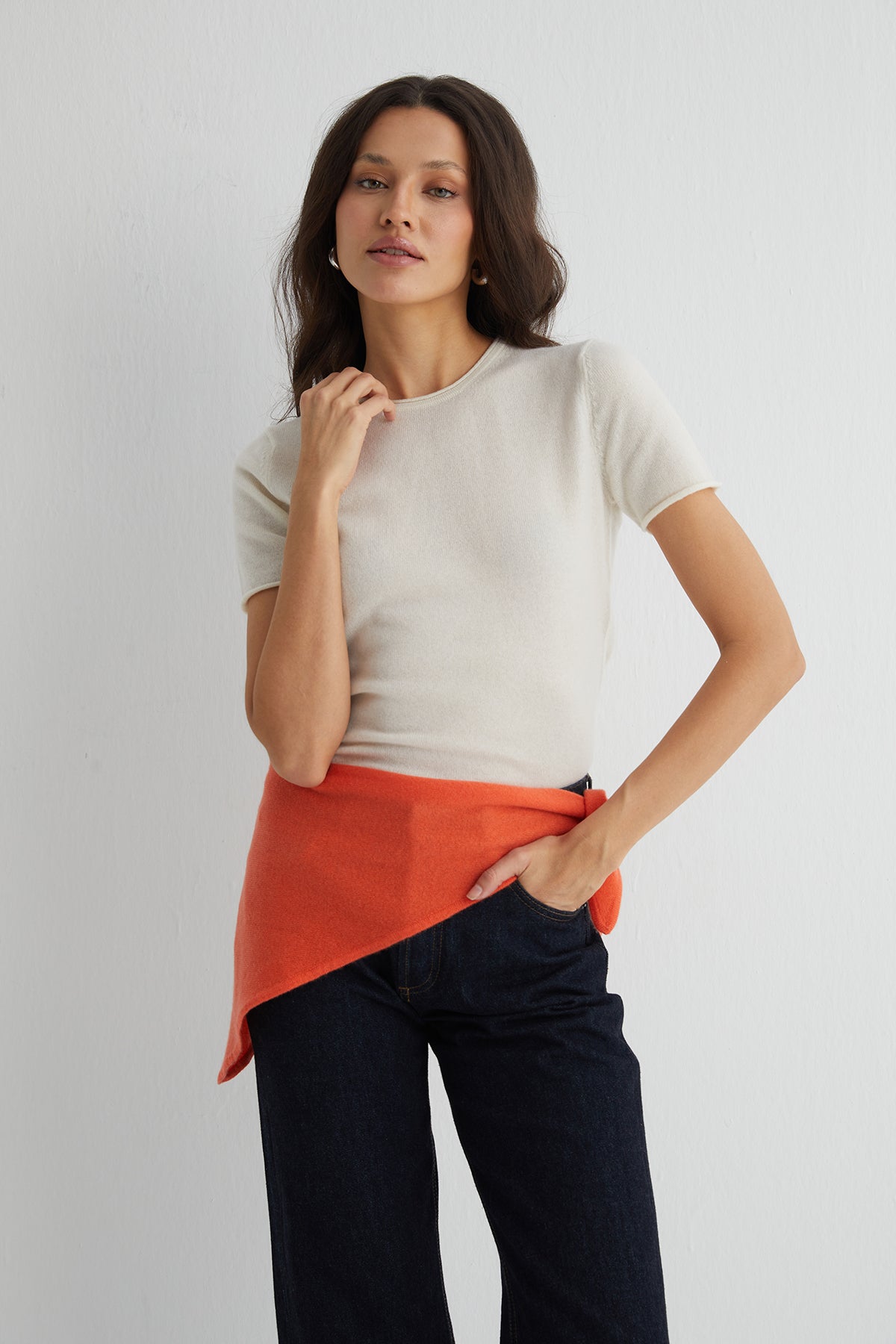 Turuncu Rose Saf Kaşmir Fular Bandana 115x45x45 cm