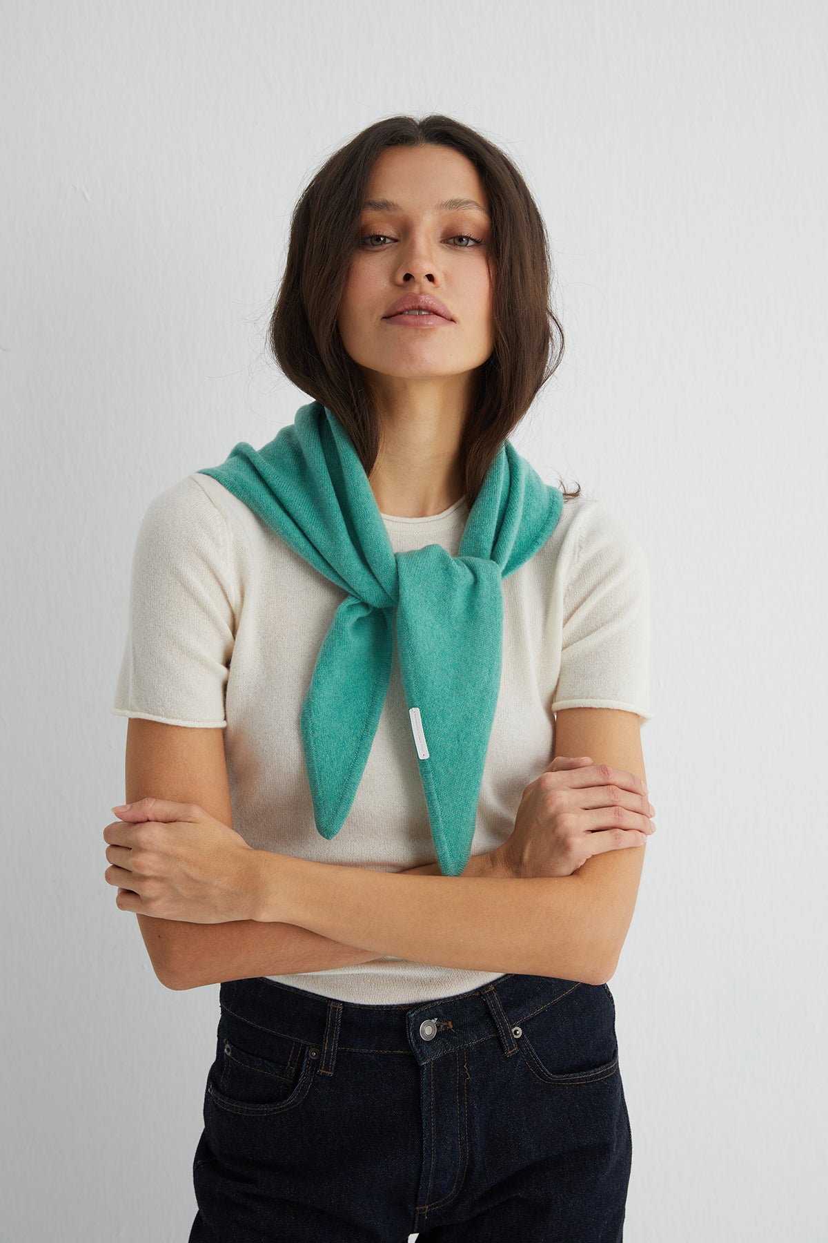 Nil Yeşili Rose Saf Kaşmir Fular Bandana 115x45x45 cm