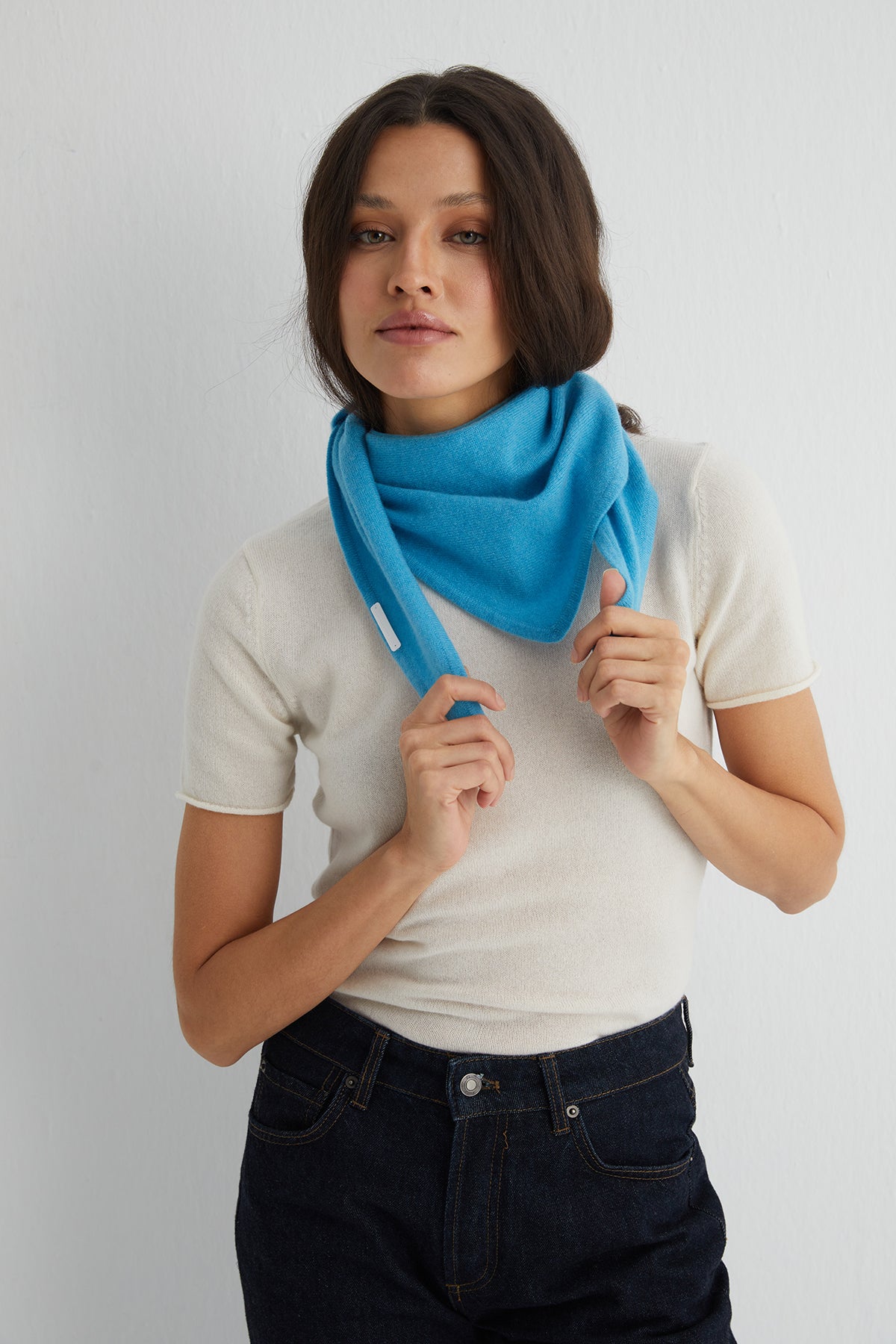 Açık Mavi Rose Saf Kaşmir Fular Bandana 115x45x45 cm