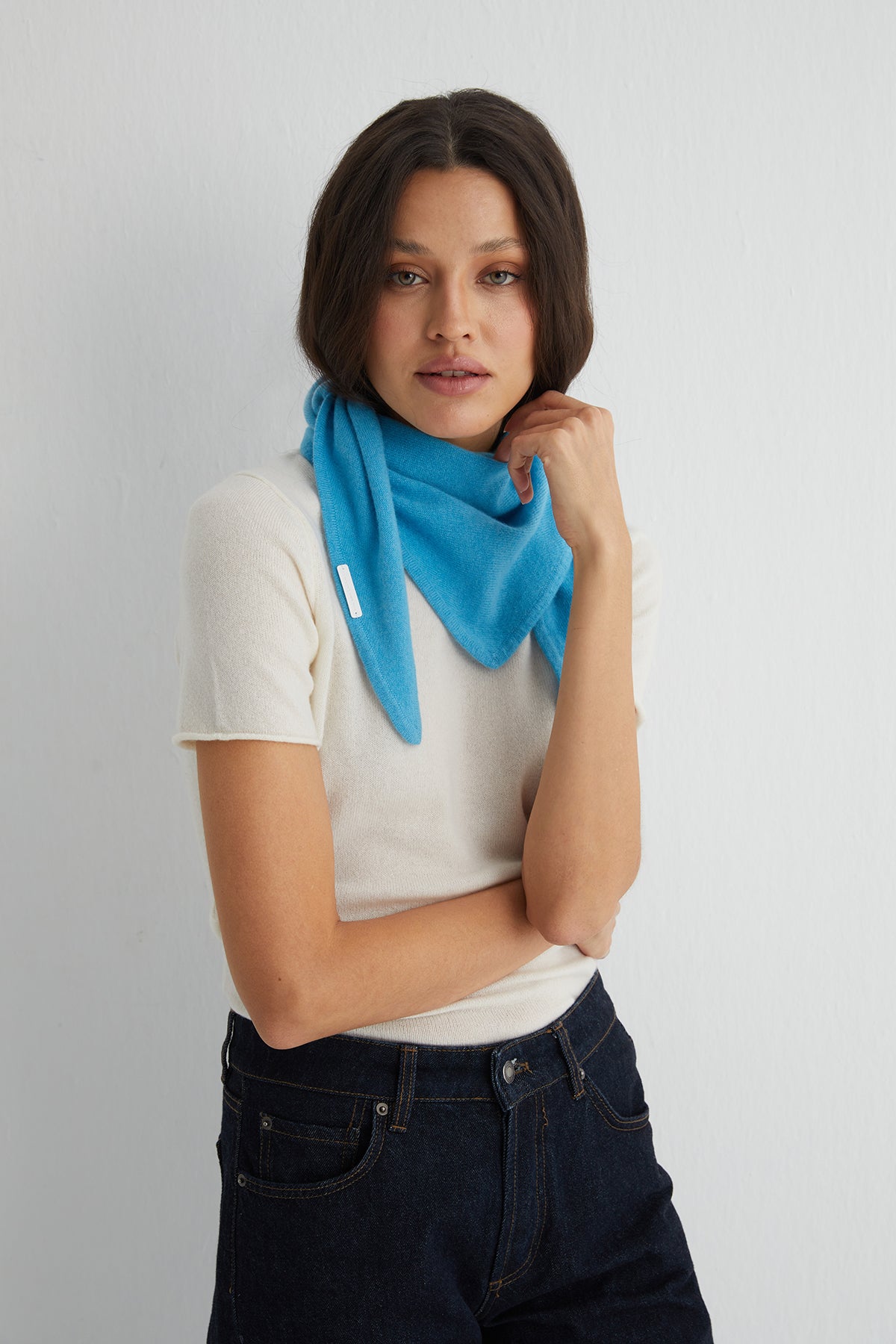 Açık Mavi Rose Saf Kaşmir Fular Bandana 115x45x45 cm