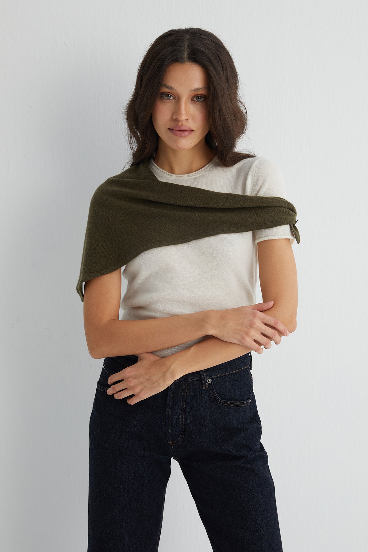 Haki Rose Saf Kaşmir Fular Bandana 115x45x45 cm