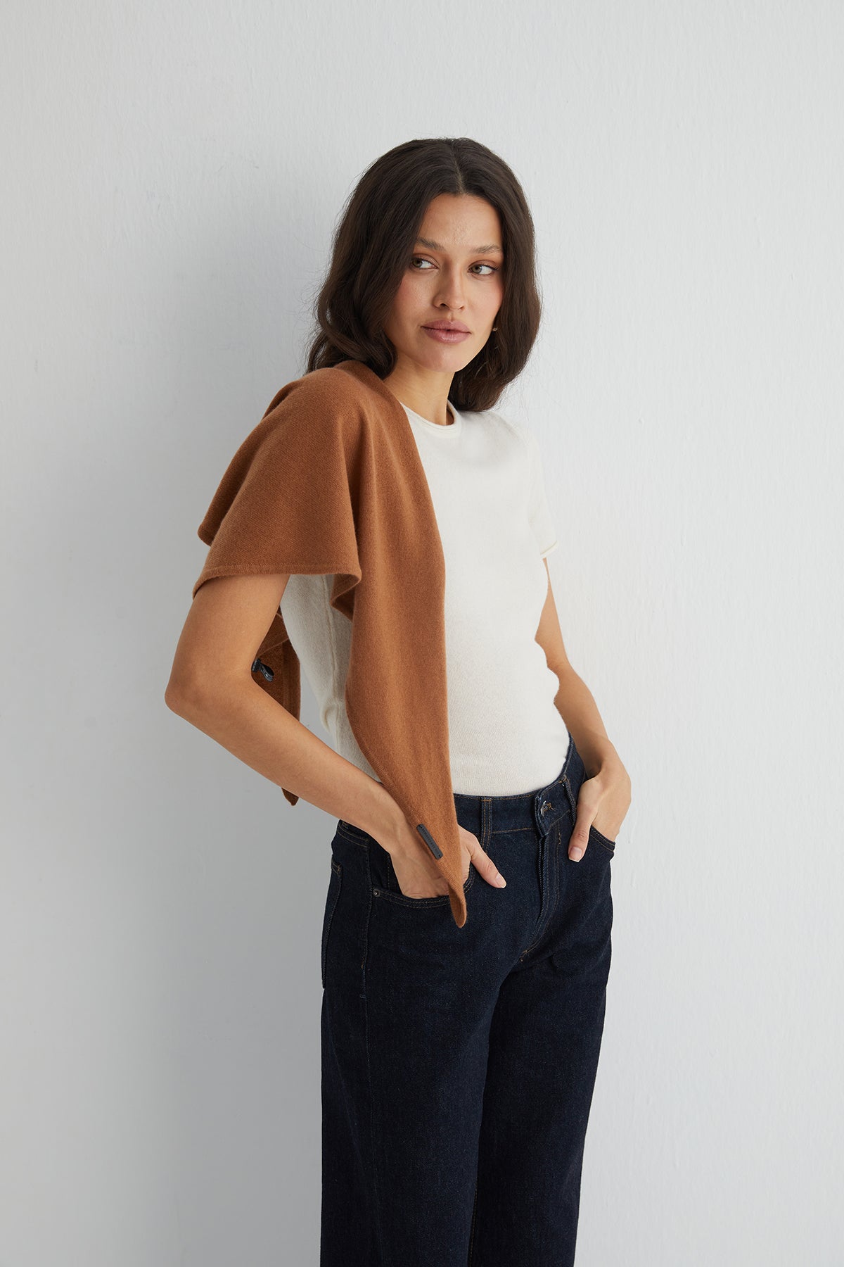 Camel Rose Saf Kaşmir Fular Bandana 115x45x45 cm