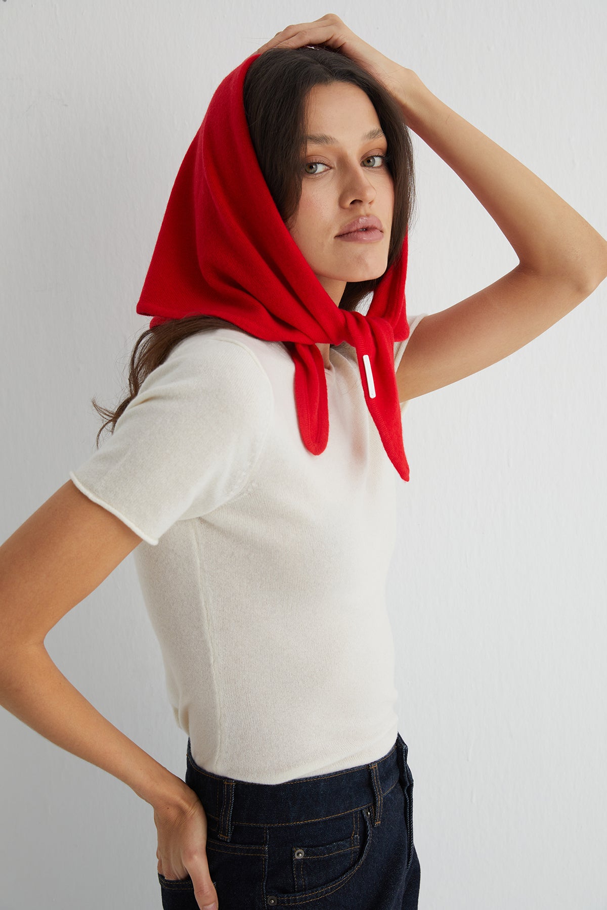 Kırmızı Rose Saf Kaşmir Fular Bandana 115x45x45 cm