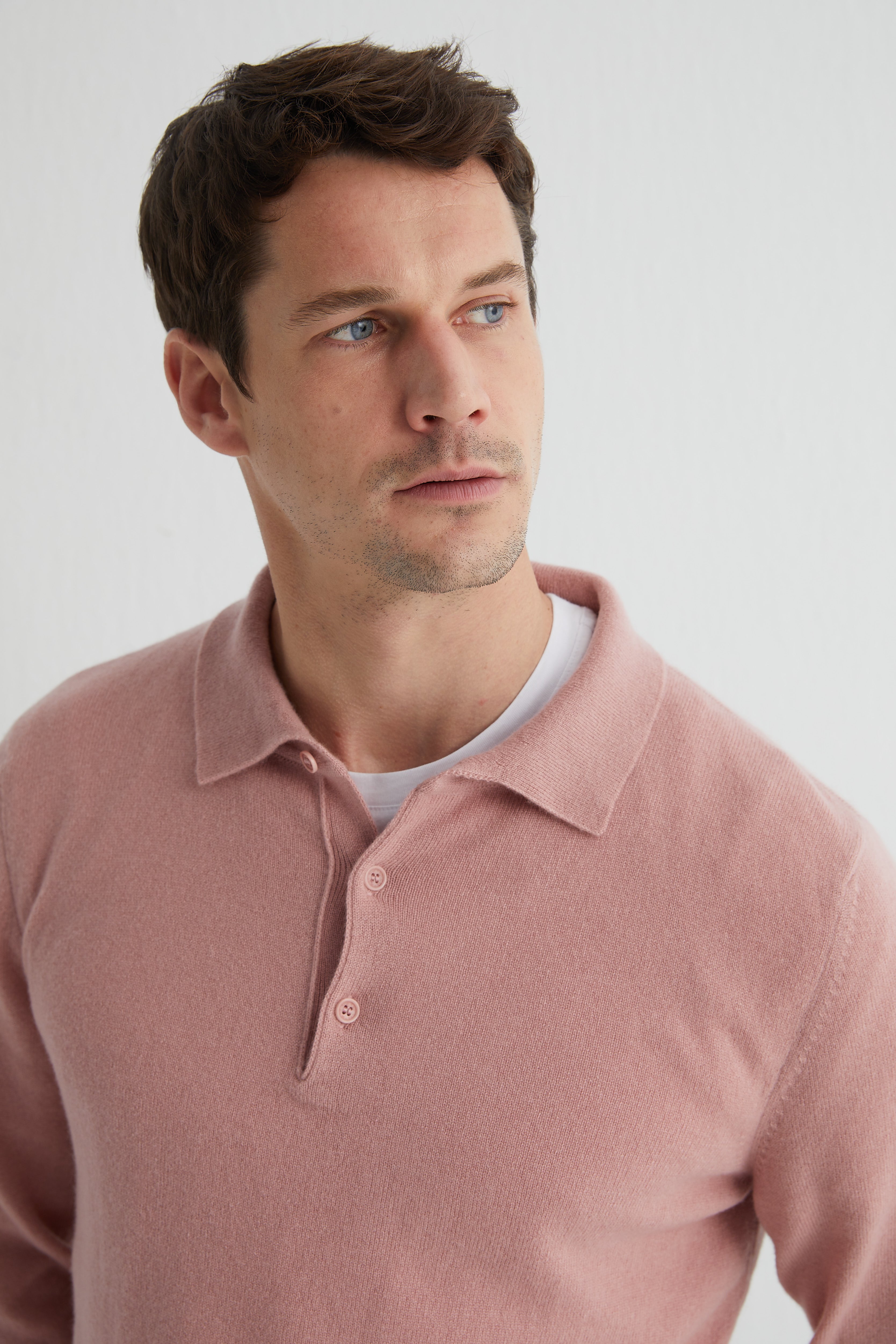 Pastel Pembe Saf Kaşmir Polo Kazak