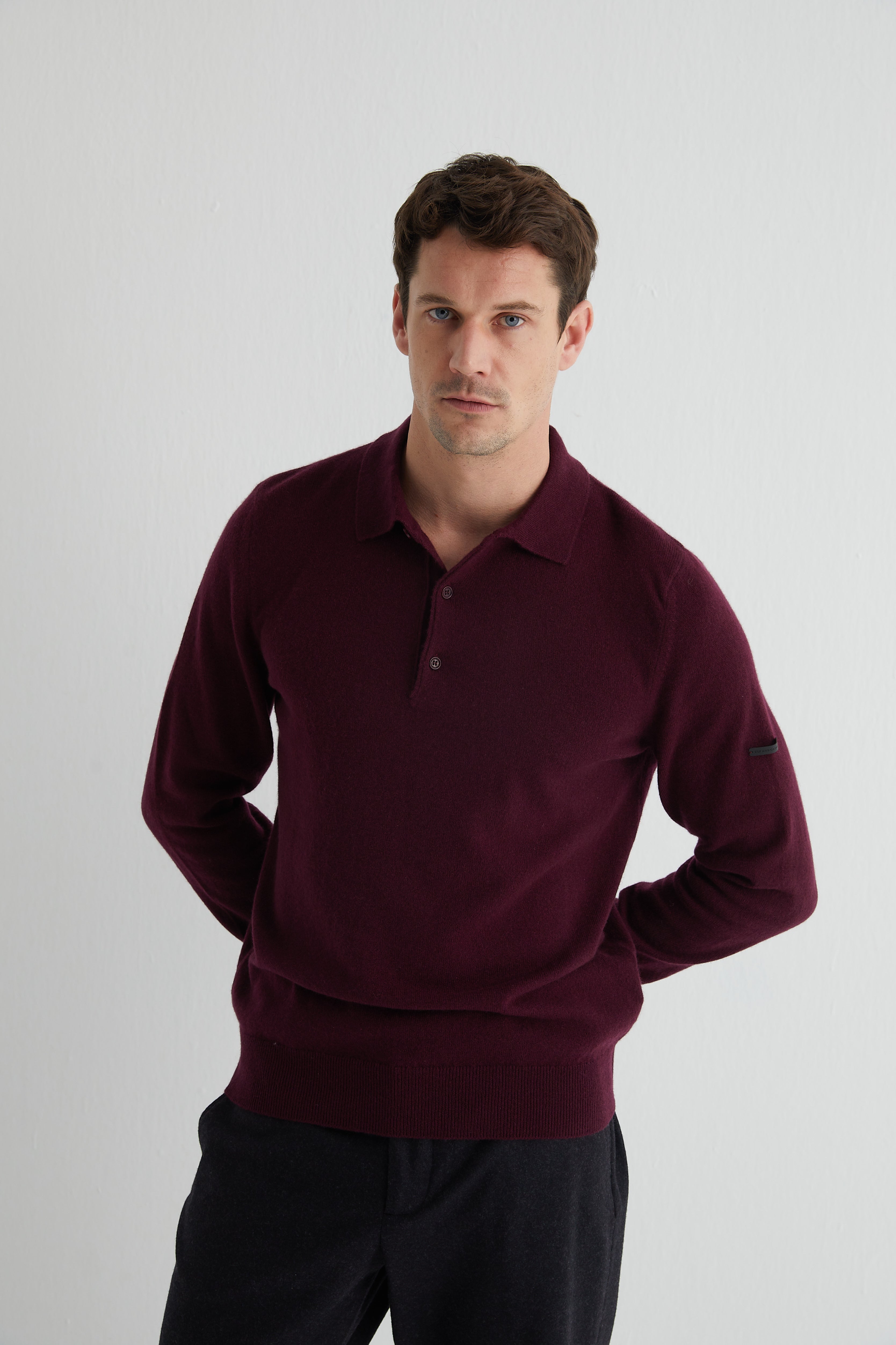 Koyu Bordo Saf Kaşmir Polo Kazak