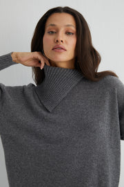Gri Isabella Saf Kaşmir Balıkçı Yaka Kazak