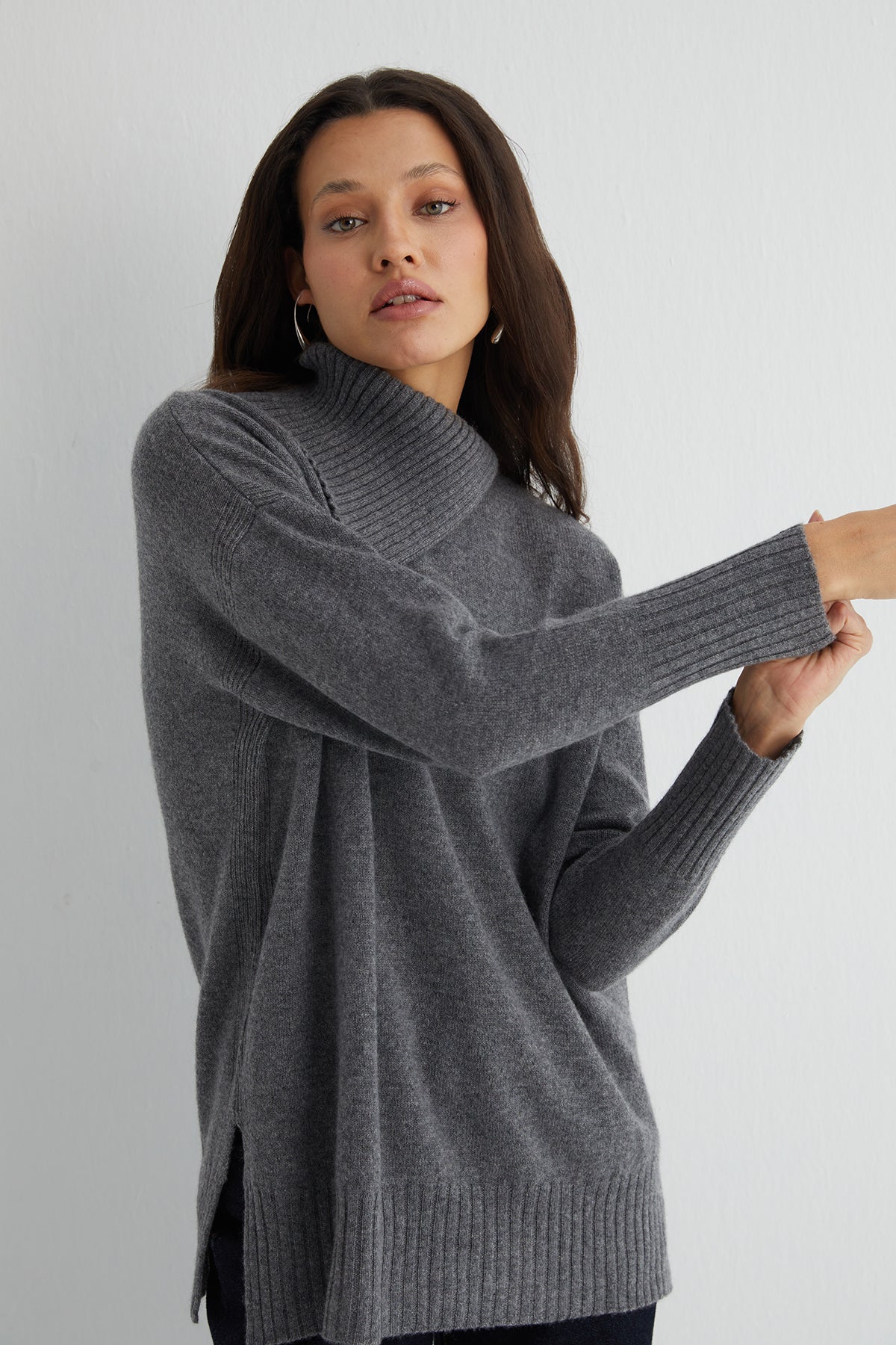 Gri Isabella Saf Kaşmir Balıkçı Yaka Kazak
