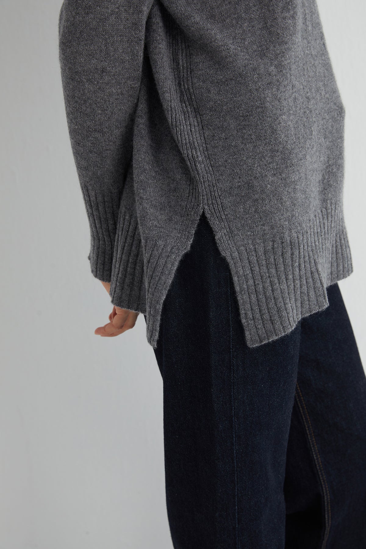 Gri Isabella Saf Kaşmir Balıkçı Yaka Kazak