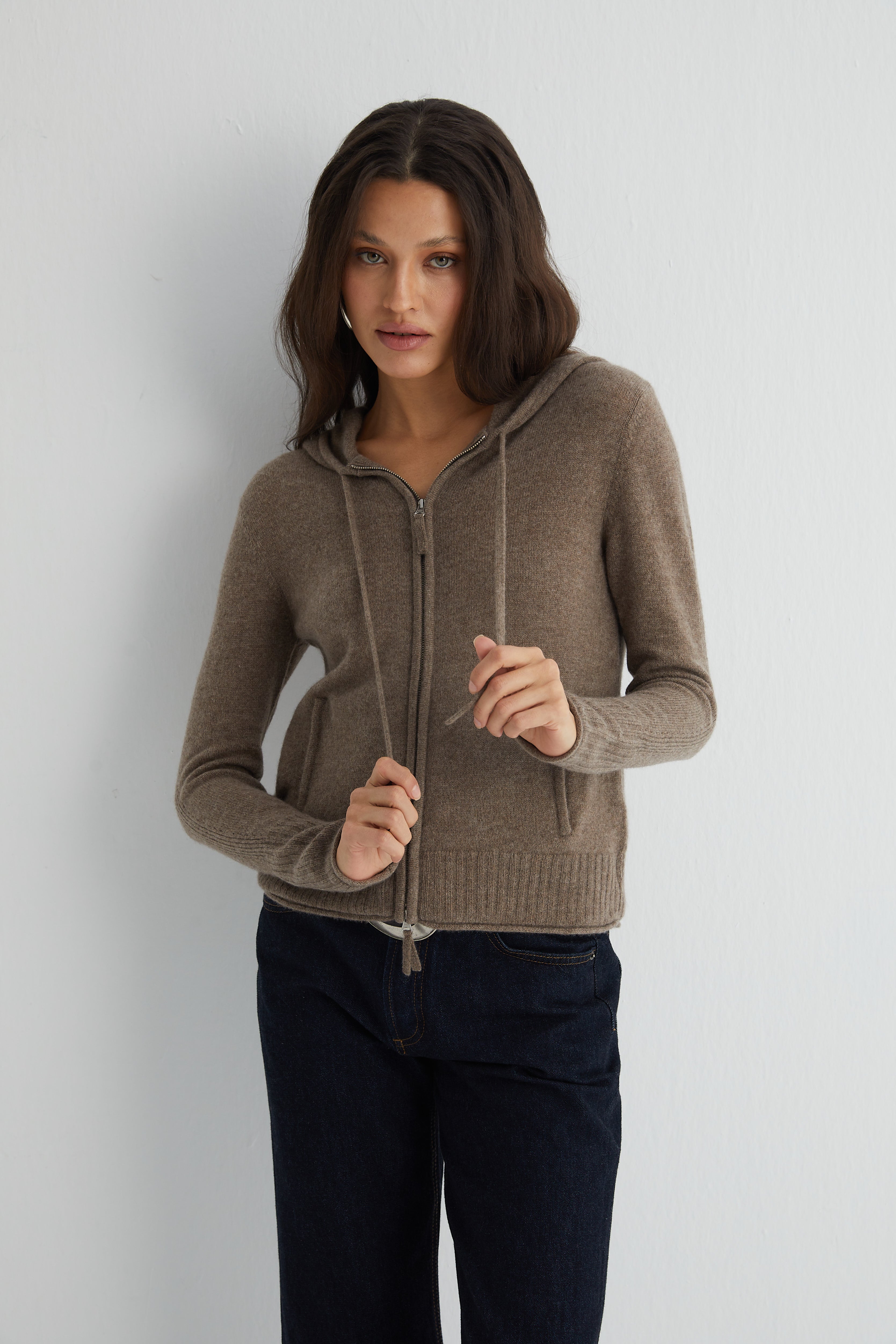 Vizon Isabella Saf Kaşmir Kapüşonlu Hırka