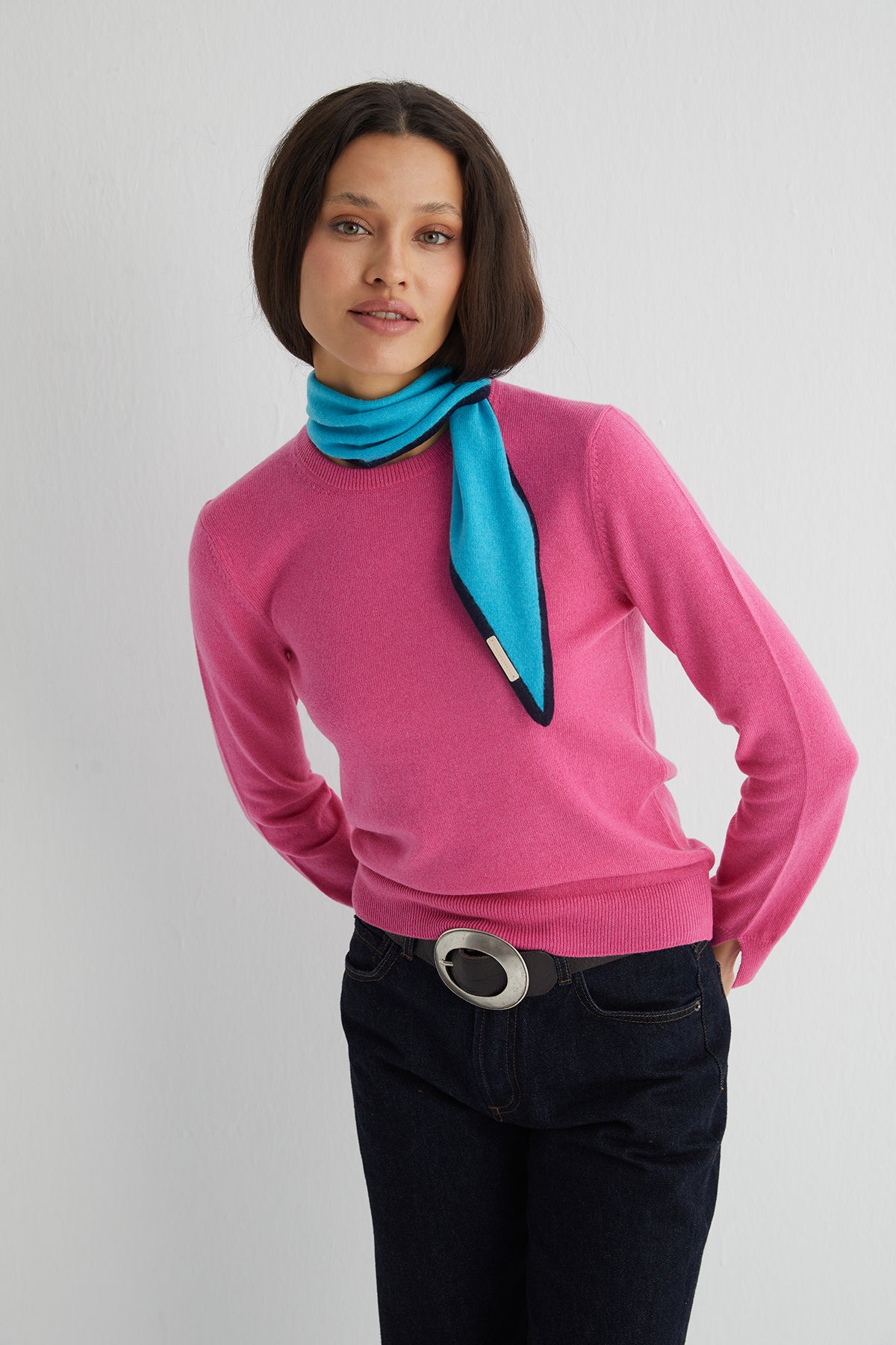 Aqua Rose Saf Kaşmir Mini Atkı 88x26 cm