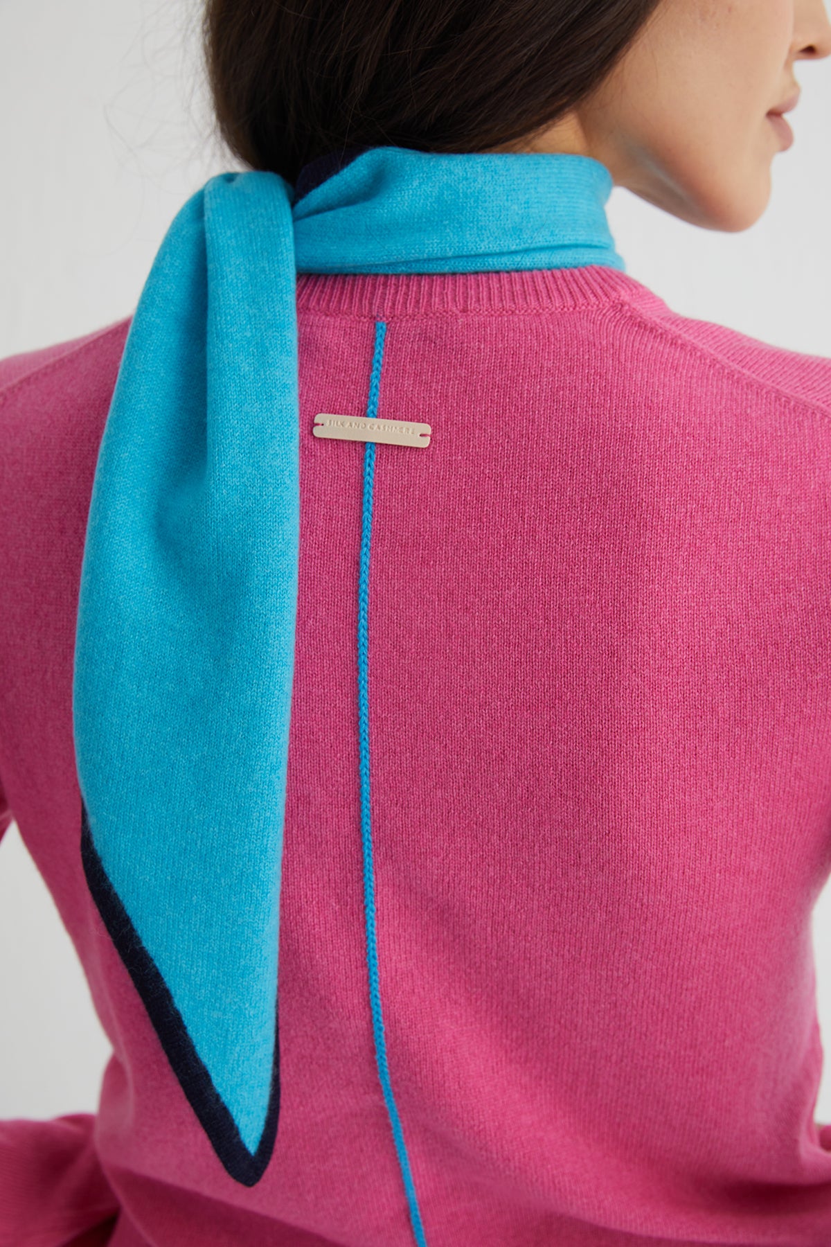 Aqua Rose Saf Kaşmir Mini Atkı 88x26 cm