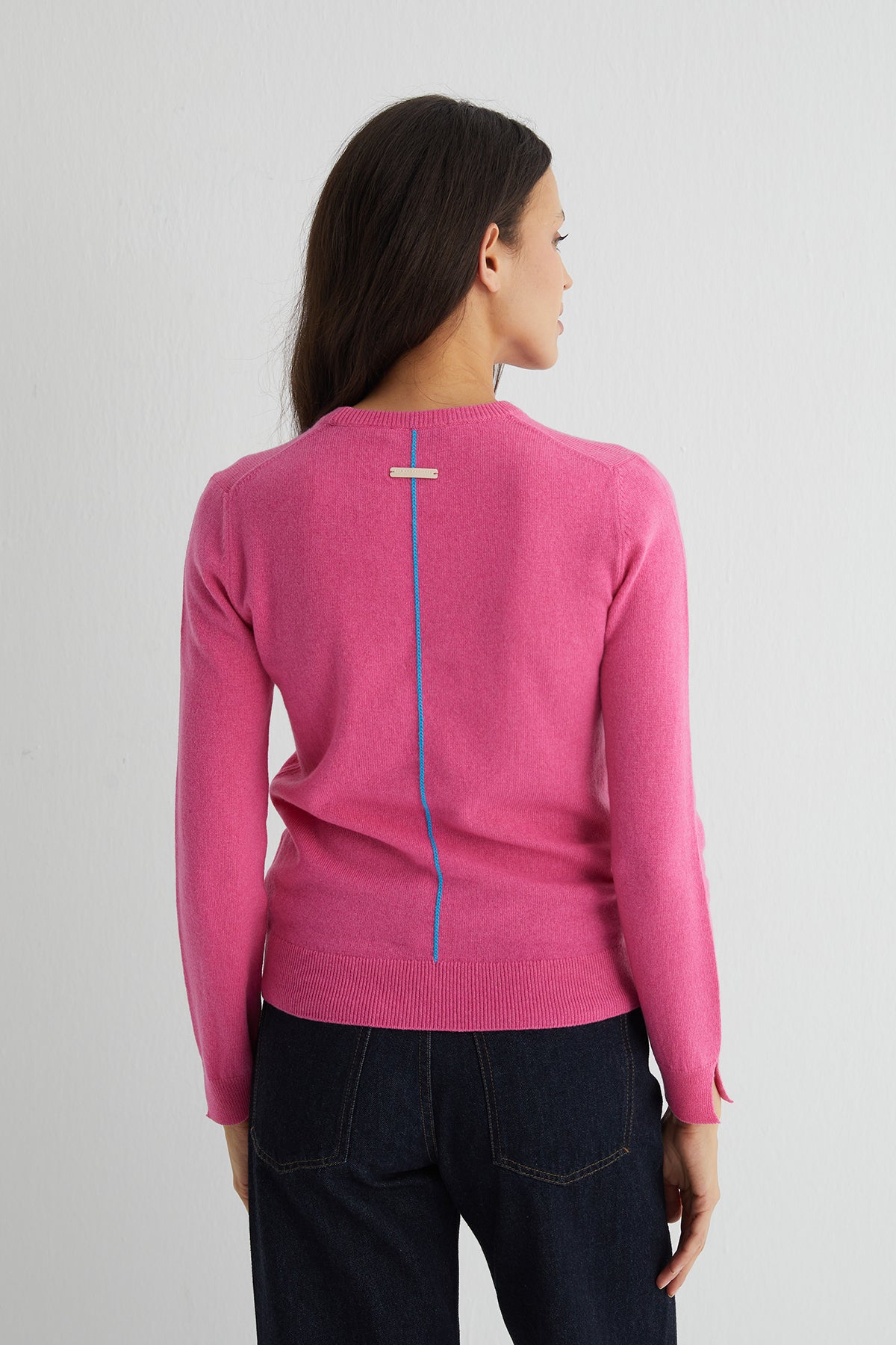 Koyu Fuşya Franca Saf Kaşmir Bisiklet Yaka Kazak