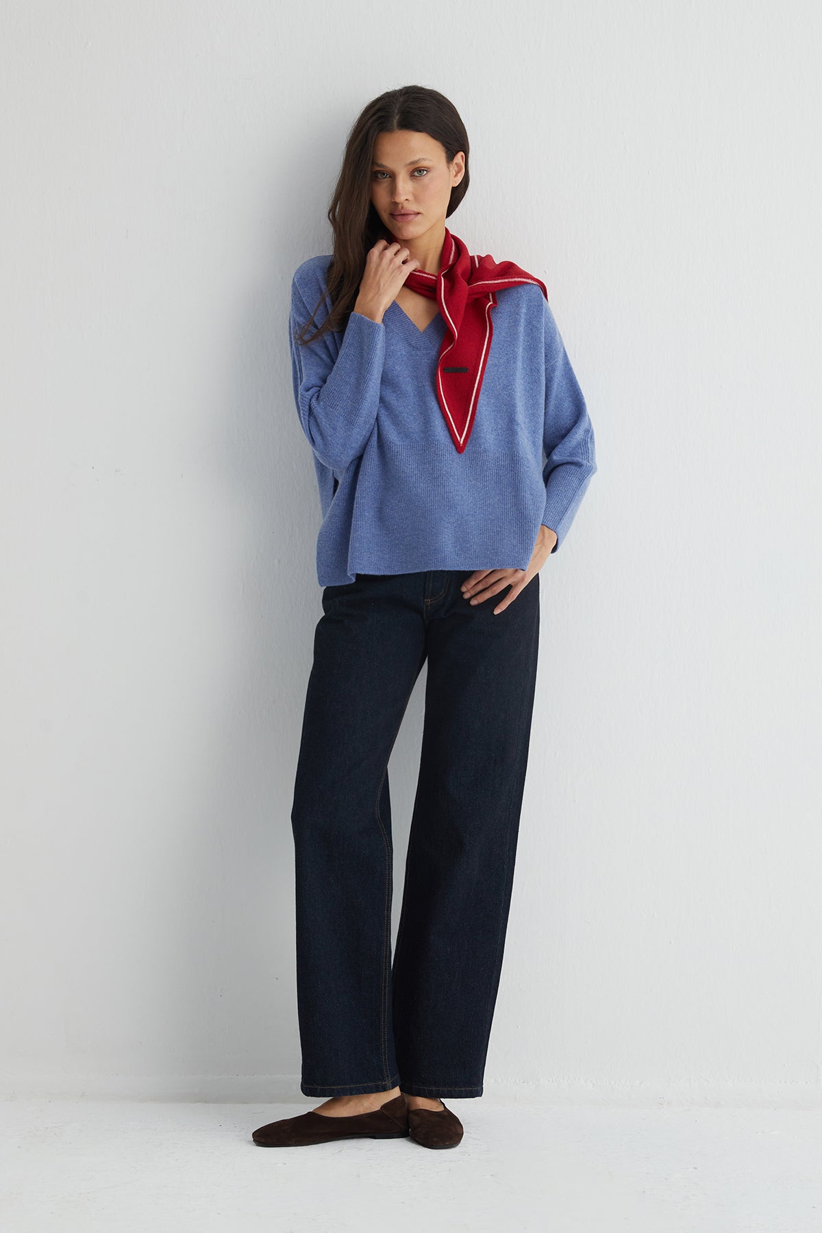 Kırmızı Mini Yün Kaşmir Bandana 30x130 cm