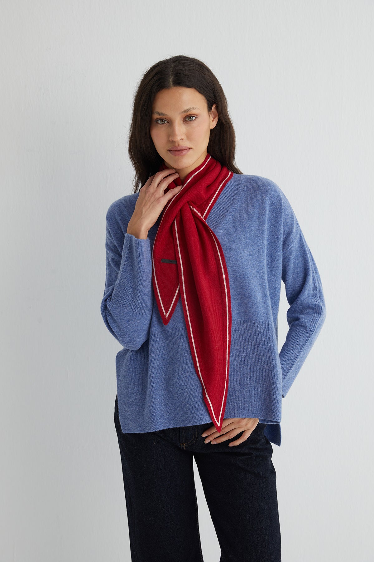 Kırmızı Mini Yün Kaşmir Bandana 30x130 cm