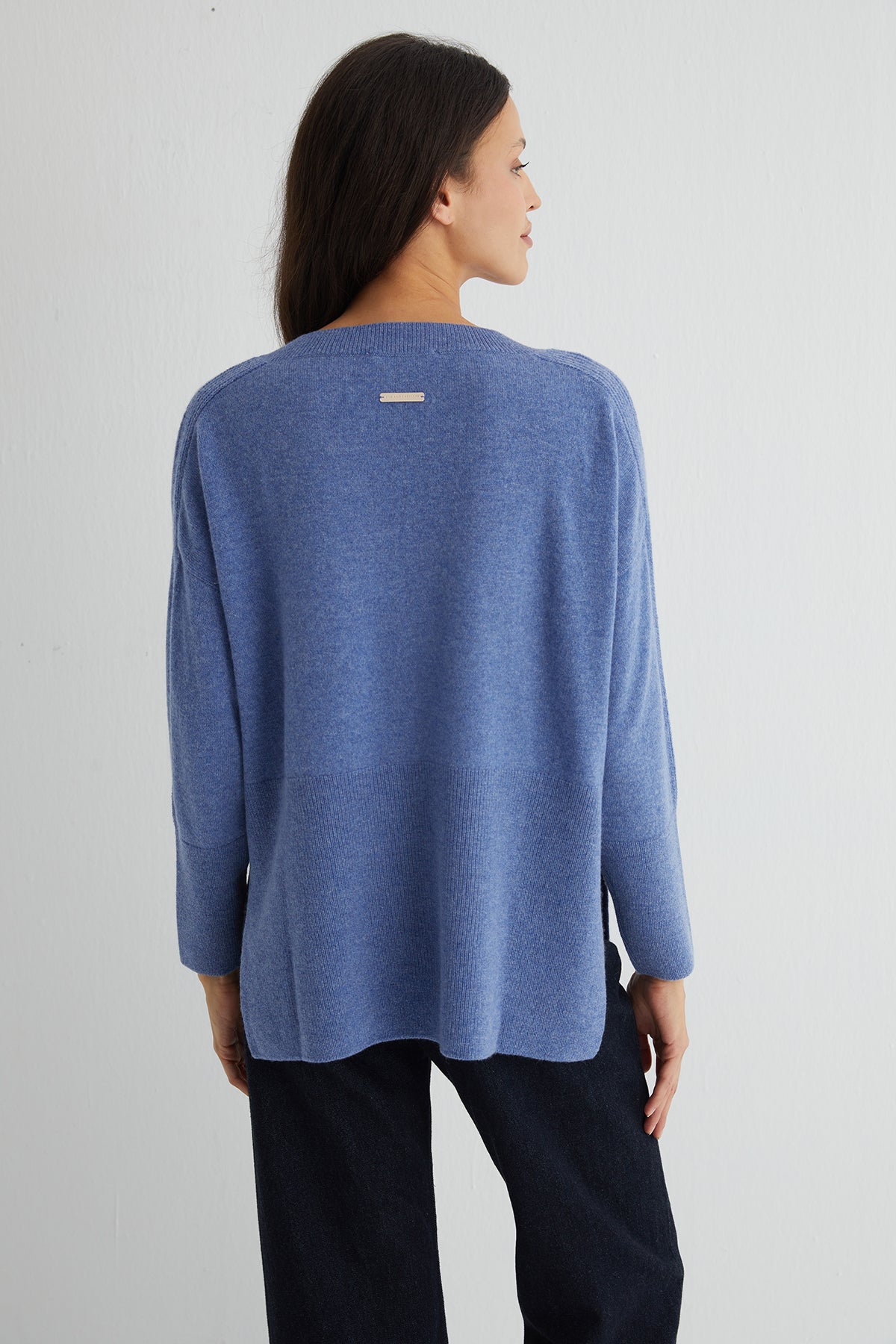 Açık Denim Isabella Saf Kaşmir Derin V Yaka Kazak