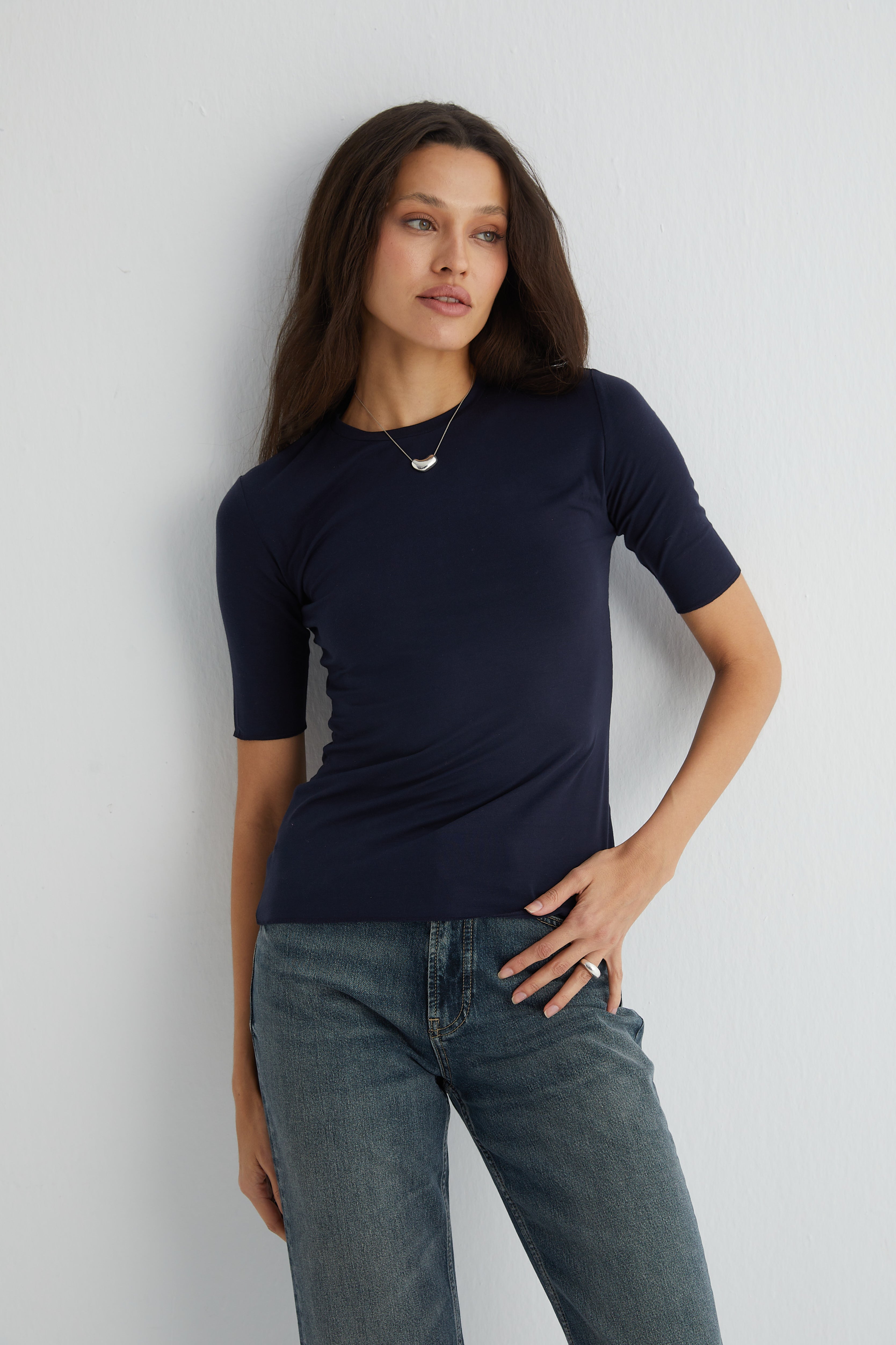 Lacivert Ultralight Yuvarlak Yaka Kısa Kollu Üst