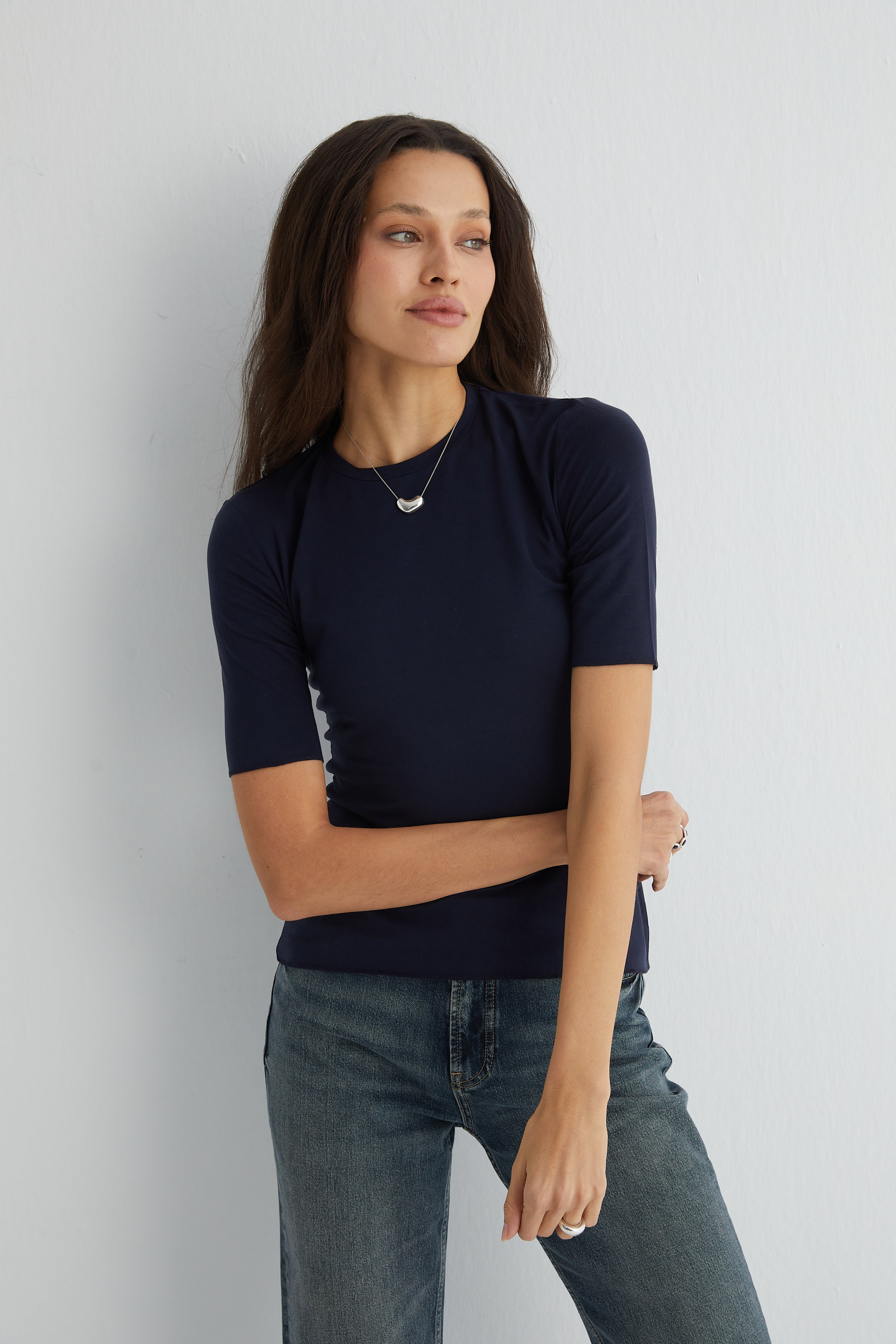 Lacivert Ultralight Yuvarlak Yaka Kısa Kollu Üst