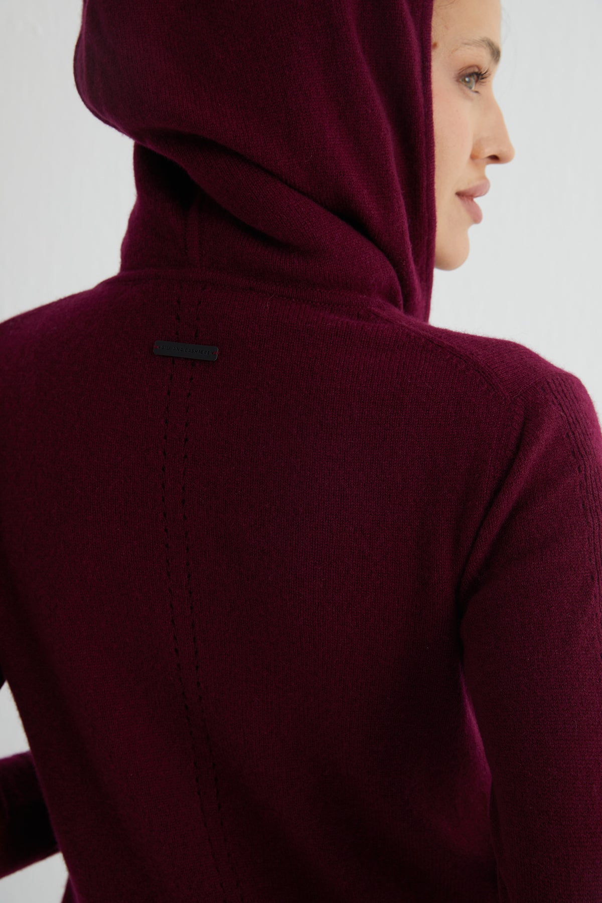 Bordo Isabella Saf Kaşmir Kapüşonlu Hırka