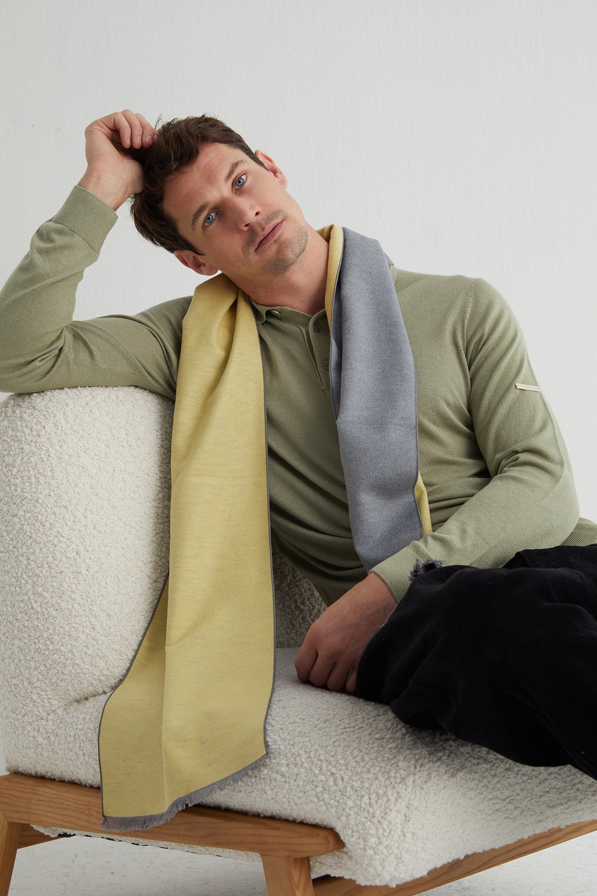 Açık Gri Lotus Saf İpek Çift Taraflı Atkı 30x177 cm