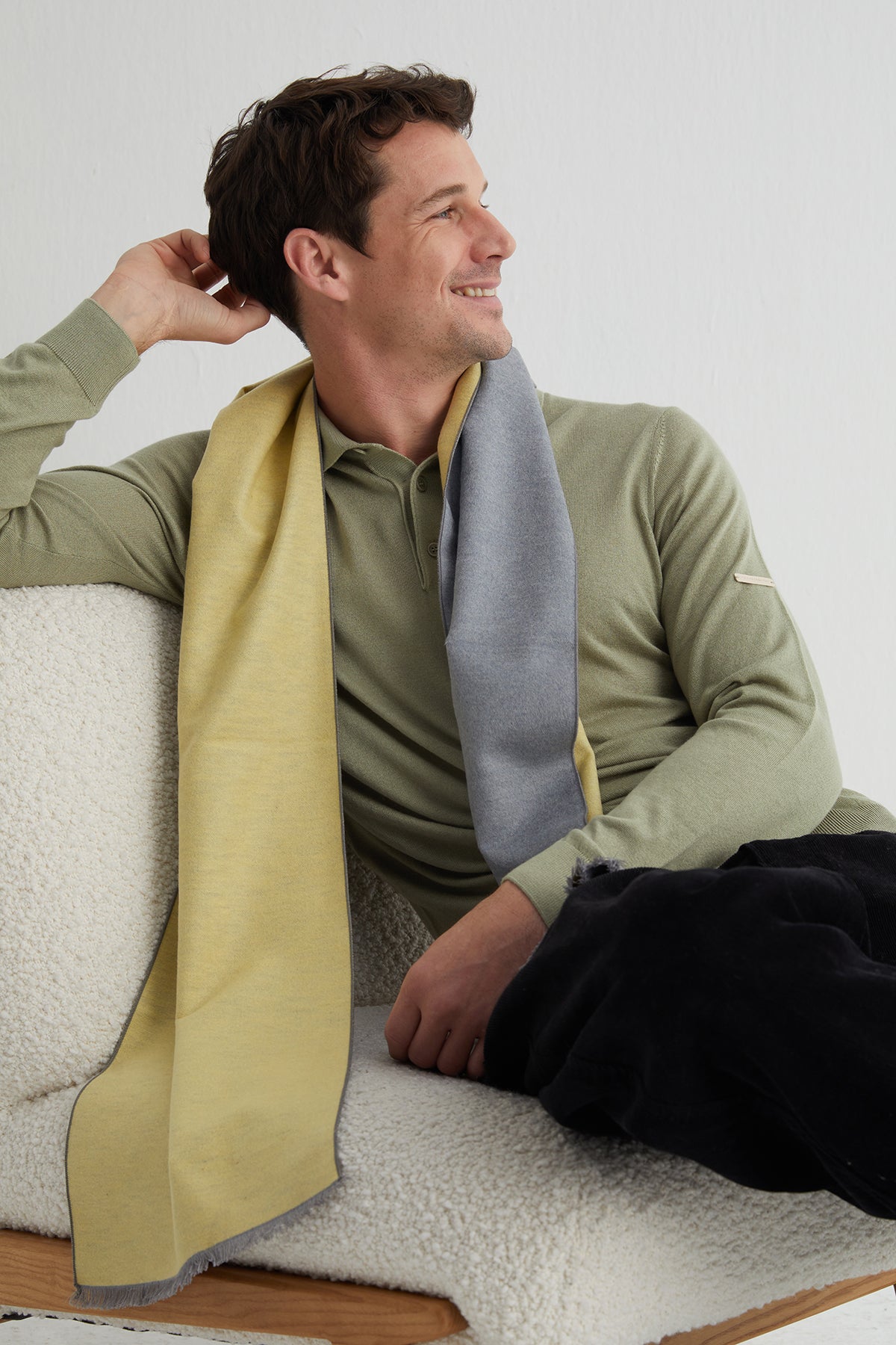 Açık Gri Lotus Saf İpek Çift Taraflı Atkı 30x177 cm