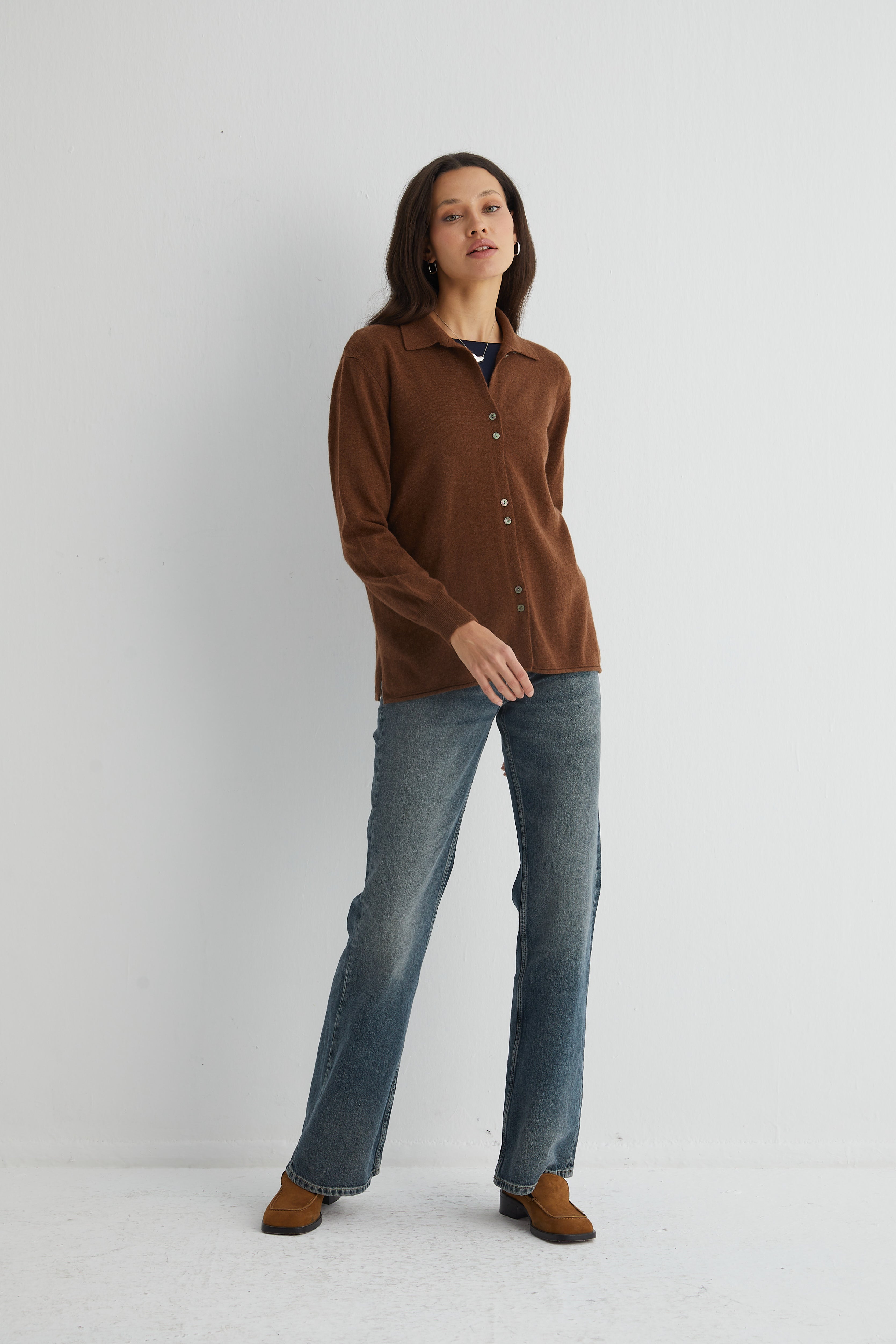 Moka Agata Saf Kaşmir Triko Gömlek