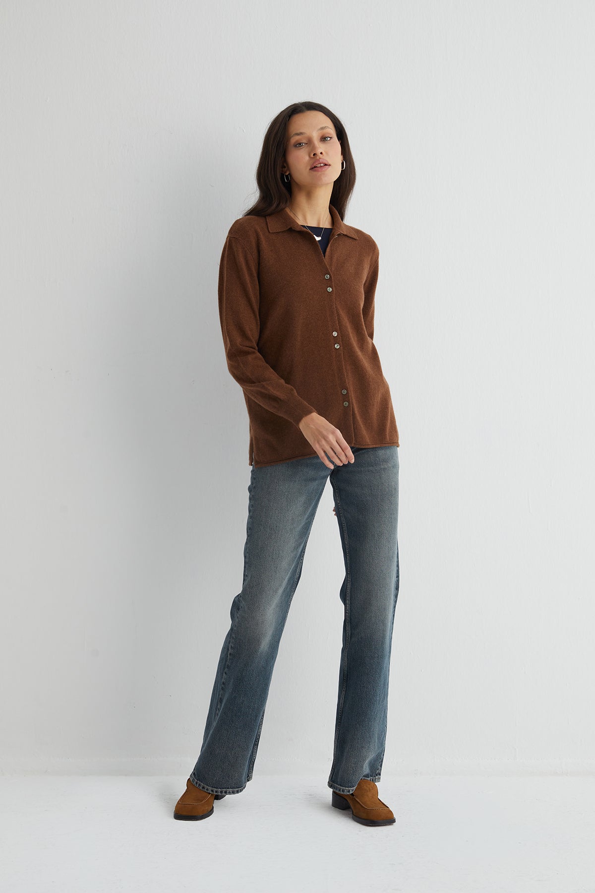 Moka Agata Saf Kaşmir Triko Gömlek