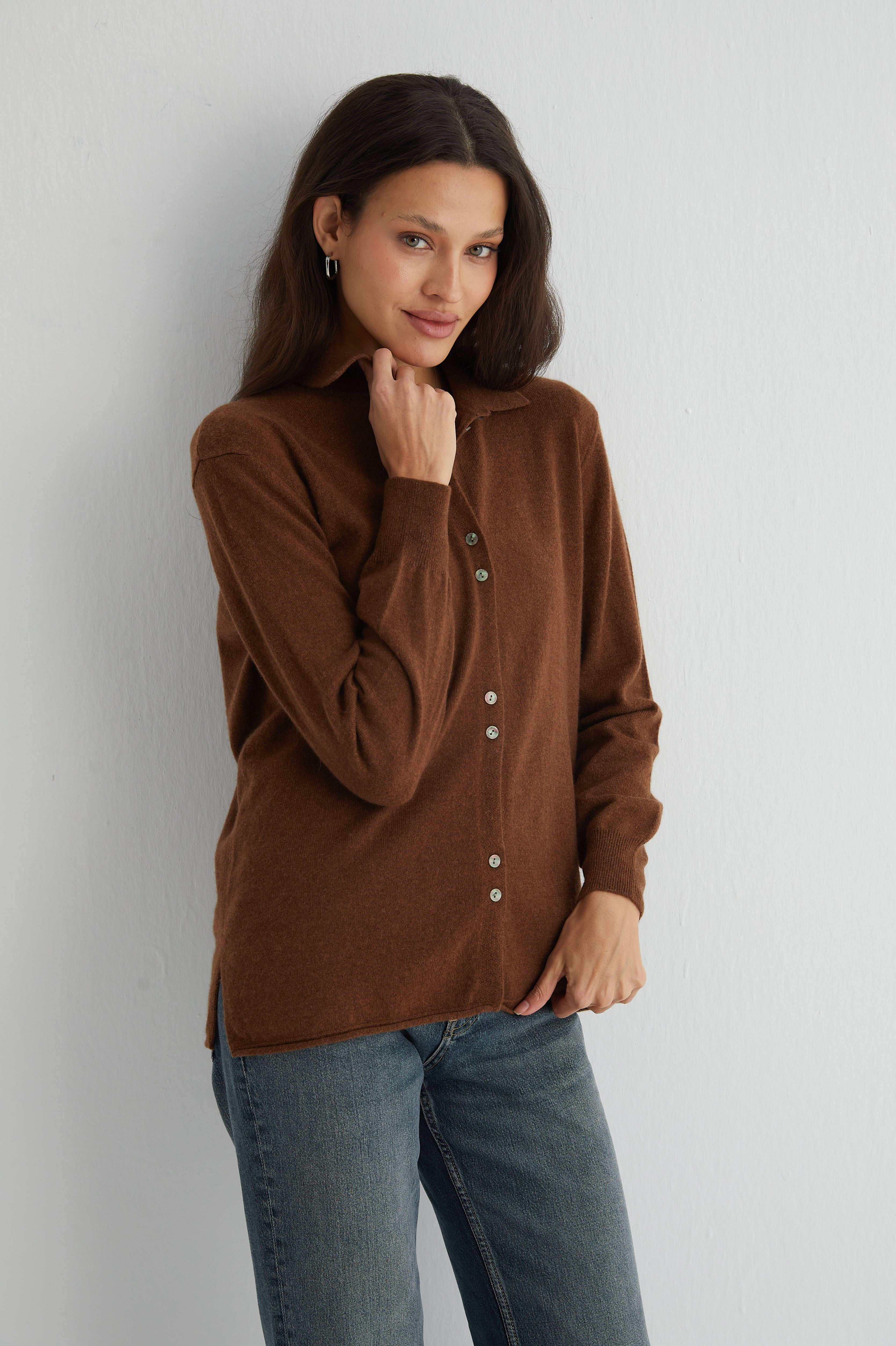 Moka Agata Saf Kaşmir Triko Gömlek