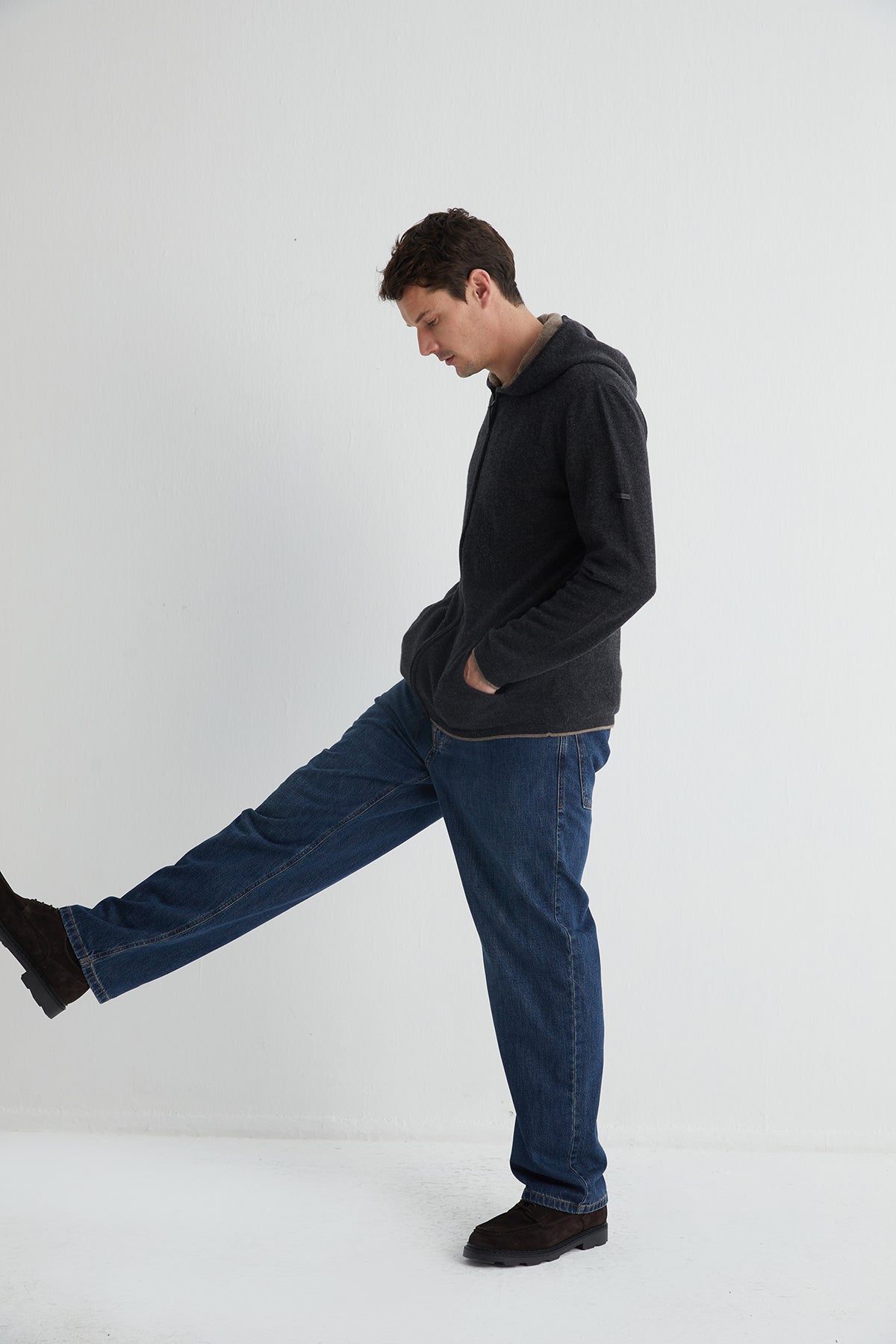 Antrasit Scott Saf Kaşmir Kapüşonlu Hırka