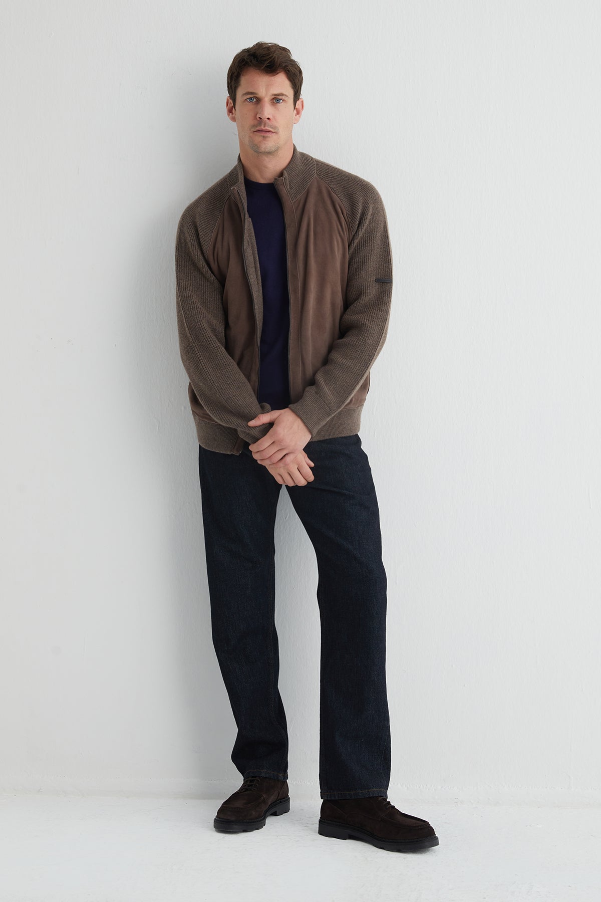 Kahverengi Kaşmirli Süet Erkek Hırka