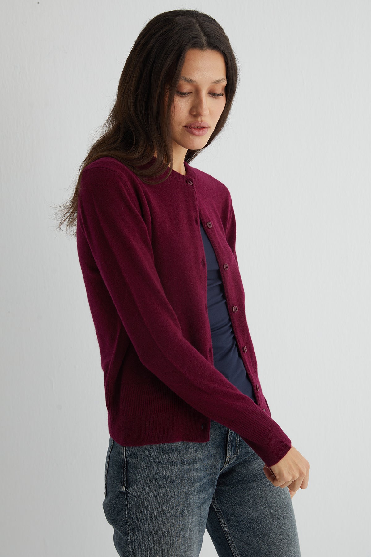 Bordo Lilly Saf Kaşmir Bisiklet Yaka Hırka