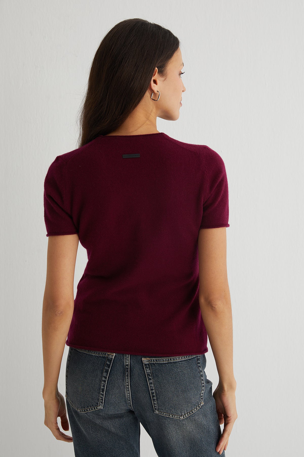 Bordo Lilly Saf Kaşmir Bisiklet Yaka Tişört