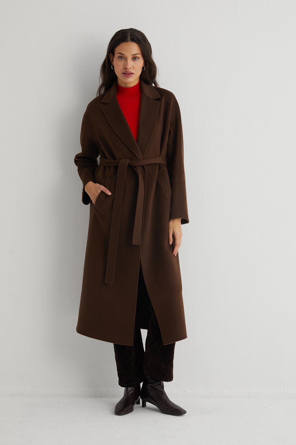 Kahverengi Meghan Kaşmirli Uzun Palto