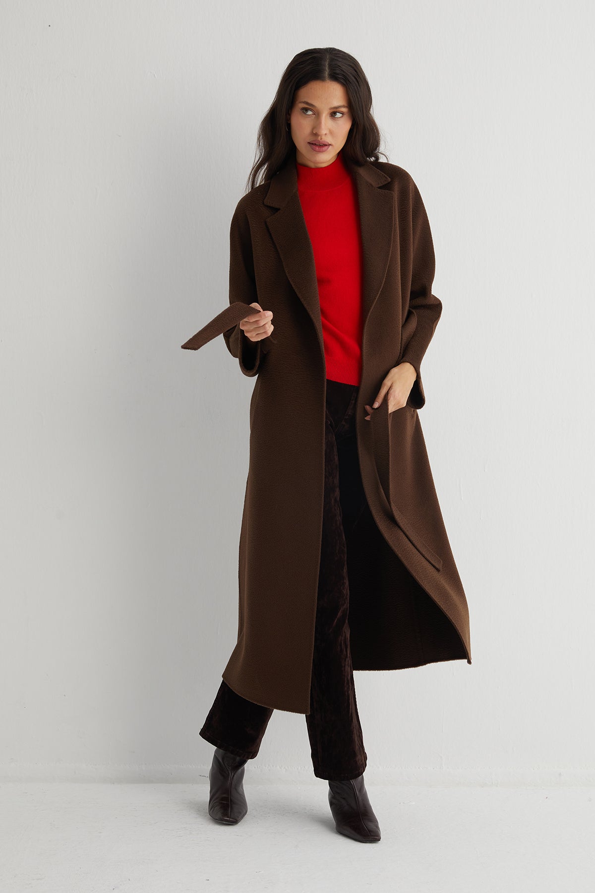 Kahverengi Meghan Kaşmirli Uzun Palto