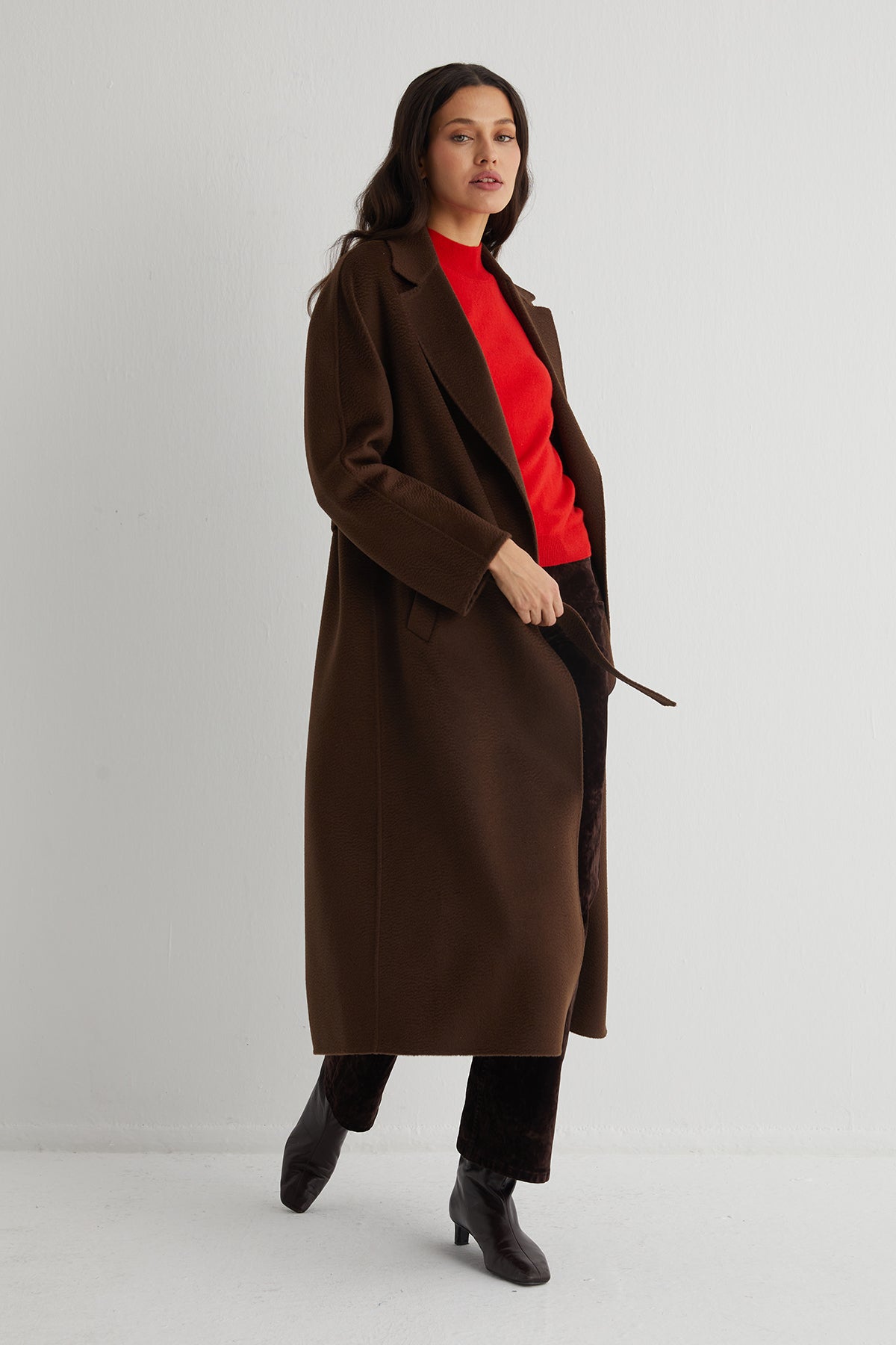 Kahverengi Meghan Kaşmirli Uzun Palto