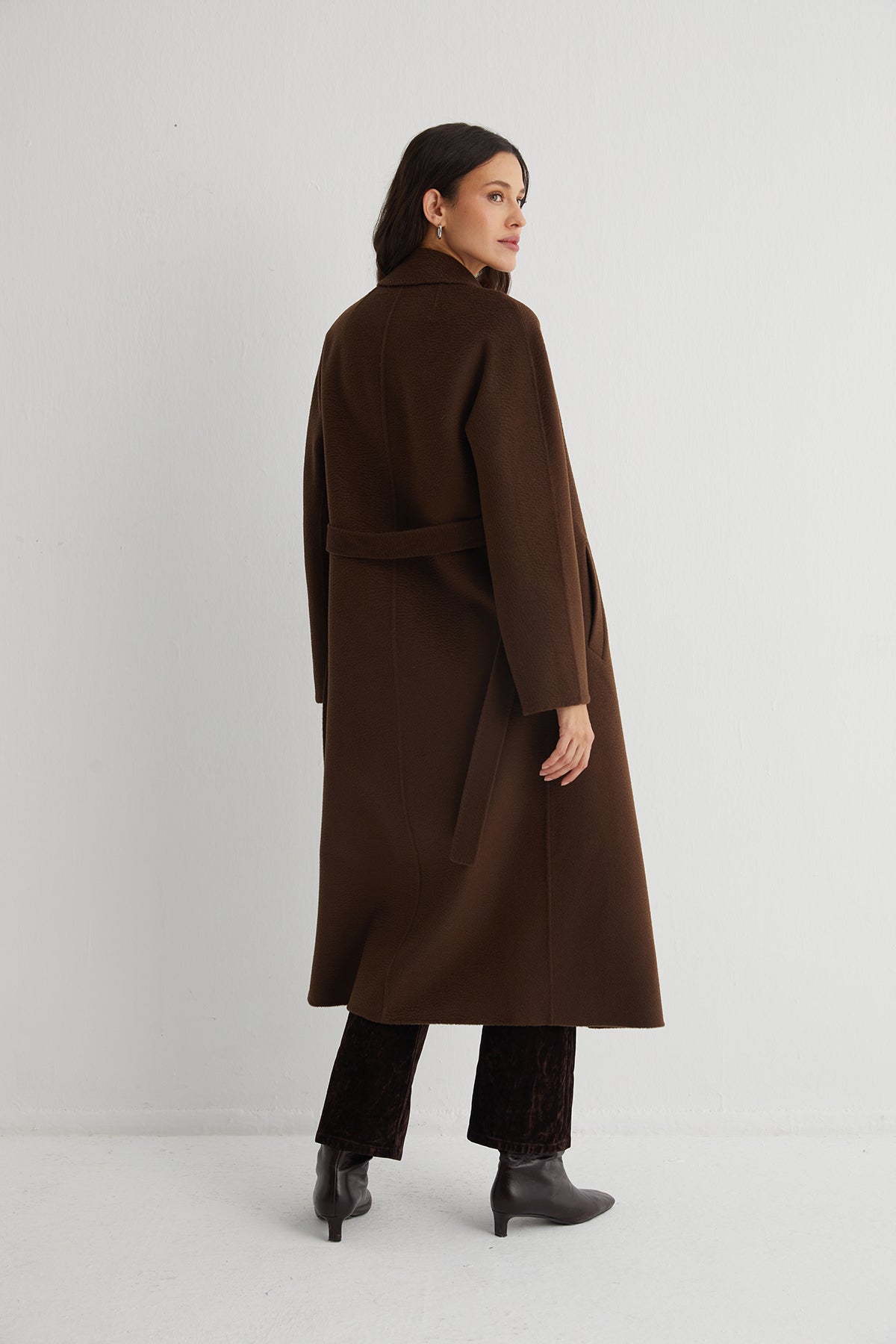 Kahverengi Meghan Kaşmirli Uzun Palto