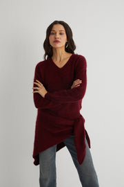 Bordo Brushed Saf Kaşmir Üçgen Şal 73x160x73 cm