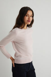 Açık Pembe Agata Saf Kaşmir Yuvarlak Yaka Kazak