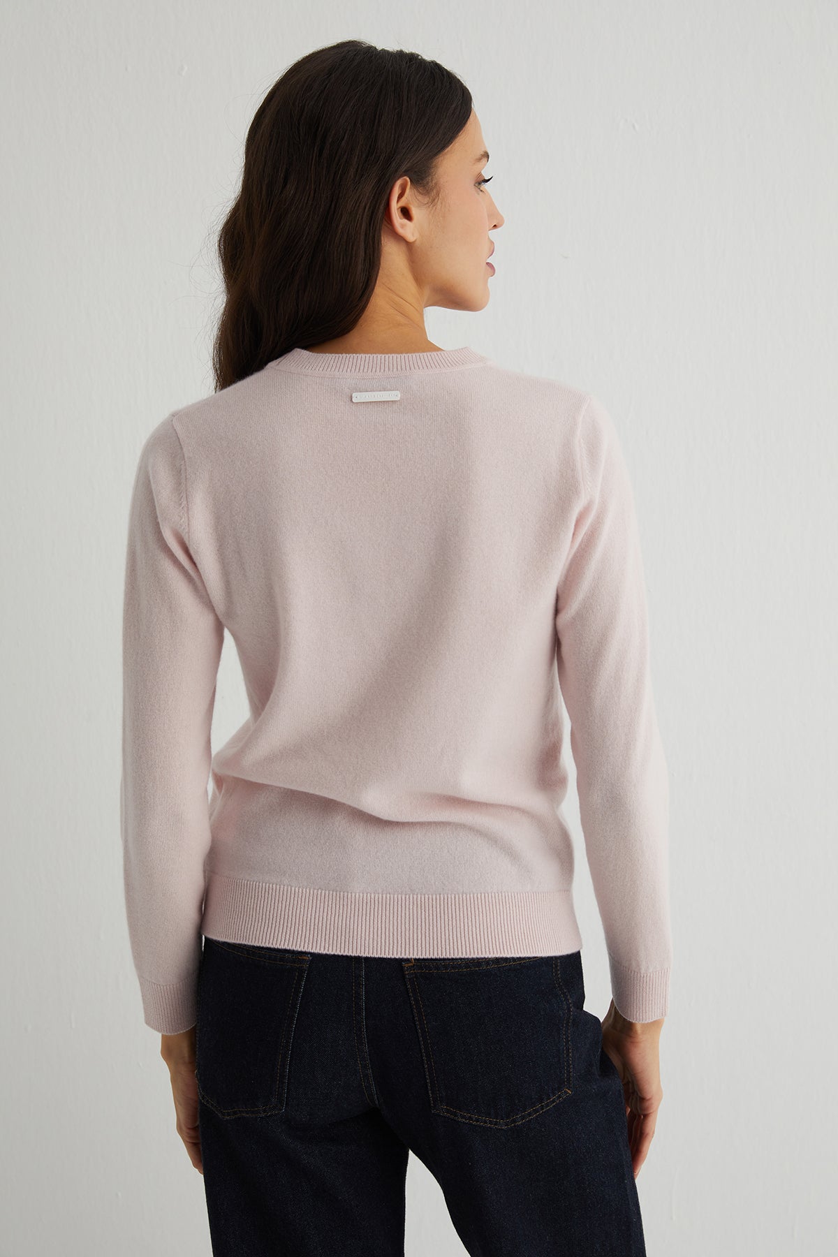 Açık Pembe Agata Saf Kaşmir Yuvarlak Yaka Kazak