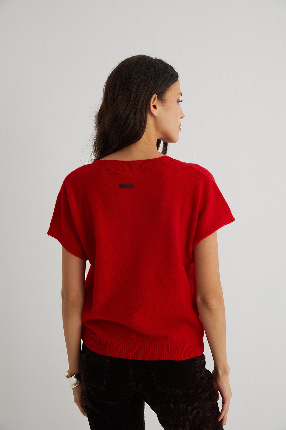 Kırmızı Kostir Saf Kaşmir Derin V Yaka Triko