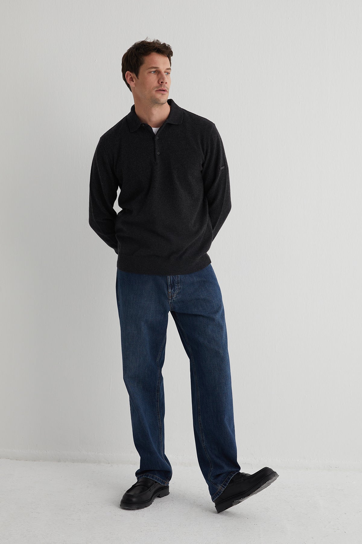 Gri Saf Kaşmir Erkek Polo Kazak