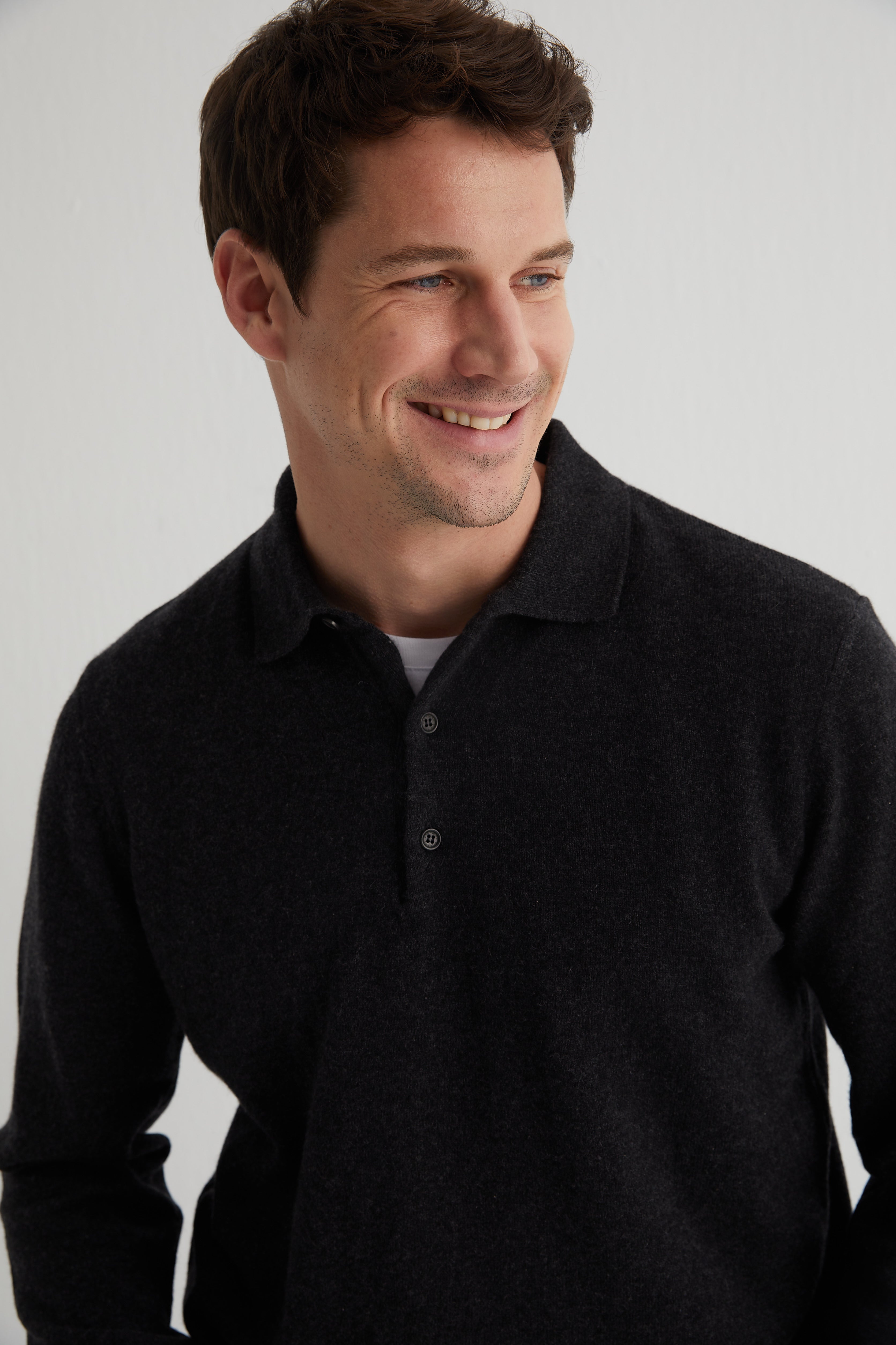 Gri Saf Kaşmir Erkek Polo Kazak