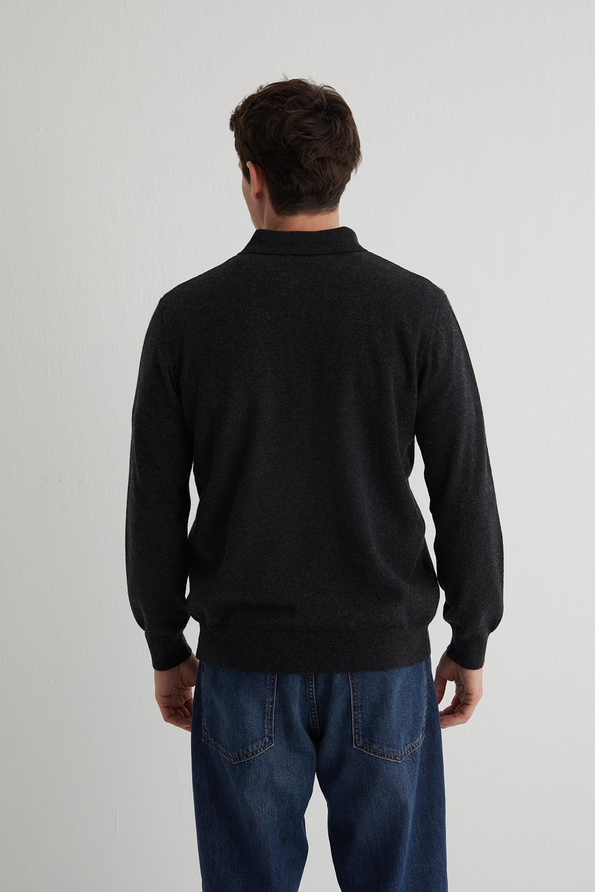 Gri Saf Kaşmir Erkek Polo Kazak