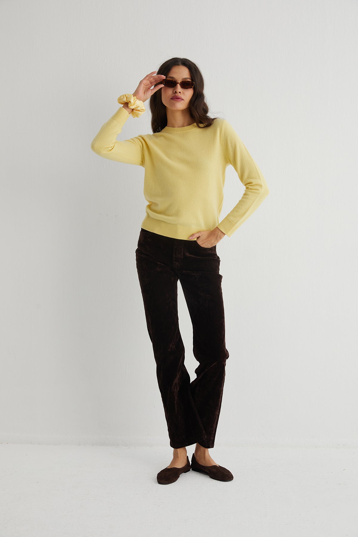 Sarı Agata Saf Kaşmir Yuvarlak Yaka Kazak