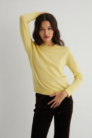 Sarı Agata Saf Kaşmir Yuvarlak Yaka Kazak