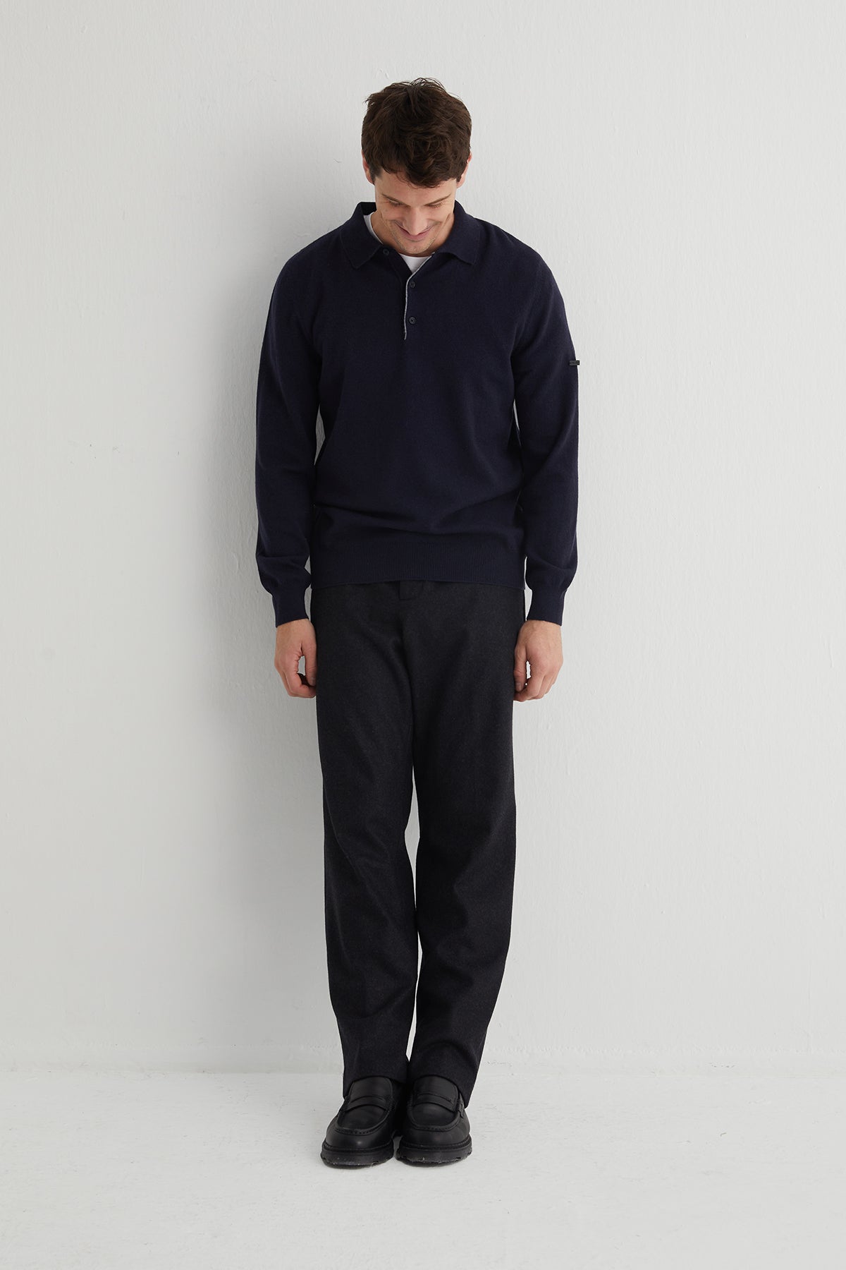 Lacivert Saf Kaşmir Polo Kazak